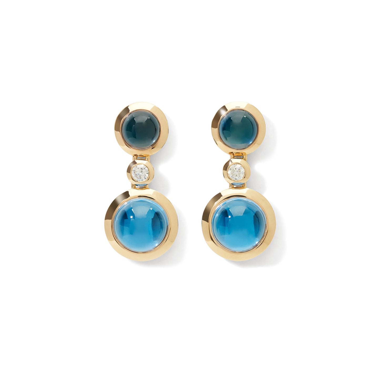 Tamara Comolli BOUTON Ohrhänger 2 Cabochons 'Sky' (E-BOU-2-Sky-Cl-yg) aus Gelbgold mit Diamant, London Topas und Topas