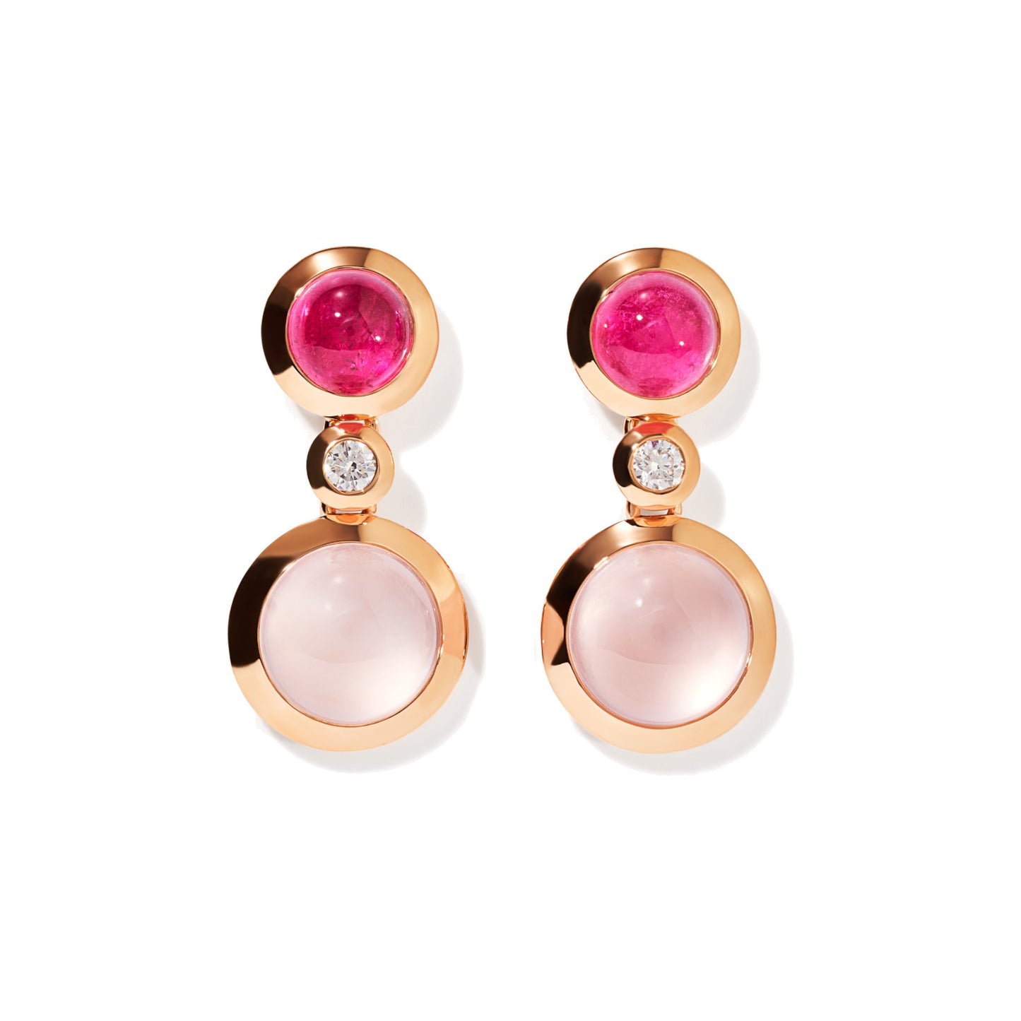 Tamara Comolli BOUTON Ohrringe 2 Cabochons 'Blush' (E-BOU-2-Blu-Cl-rg) aus Roségold mit Diamant, Rosenquarz und Turmalin