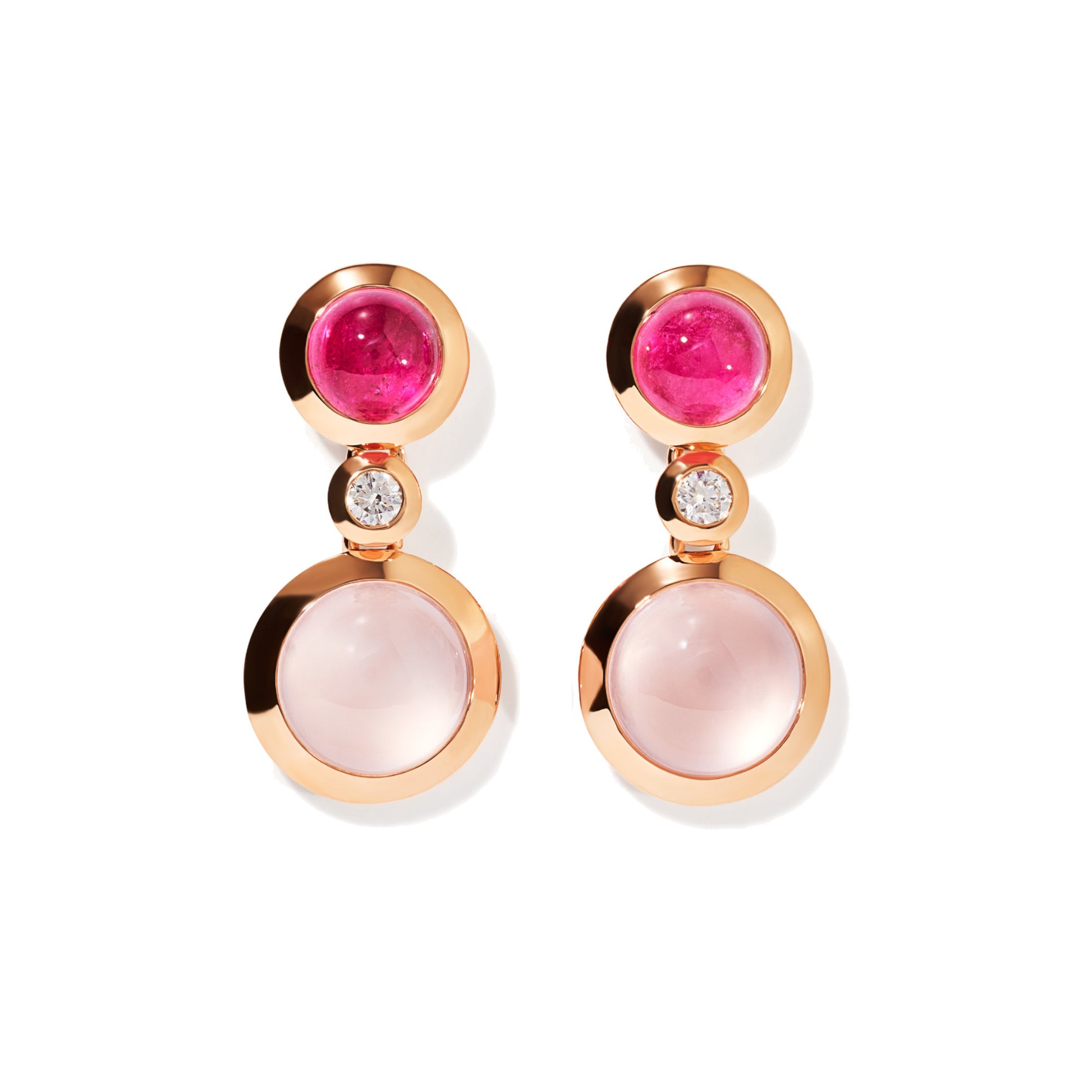 Tamara Comolli BOUTON Ohrringe 2 Cabochons 'Blush' (E-BOU-2-Blu-Cl-rg) aus Roségold mit Diamant, Rosenquarz und Turmalin
