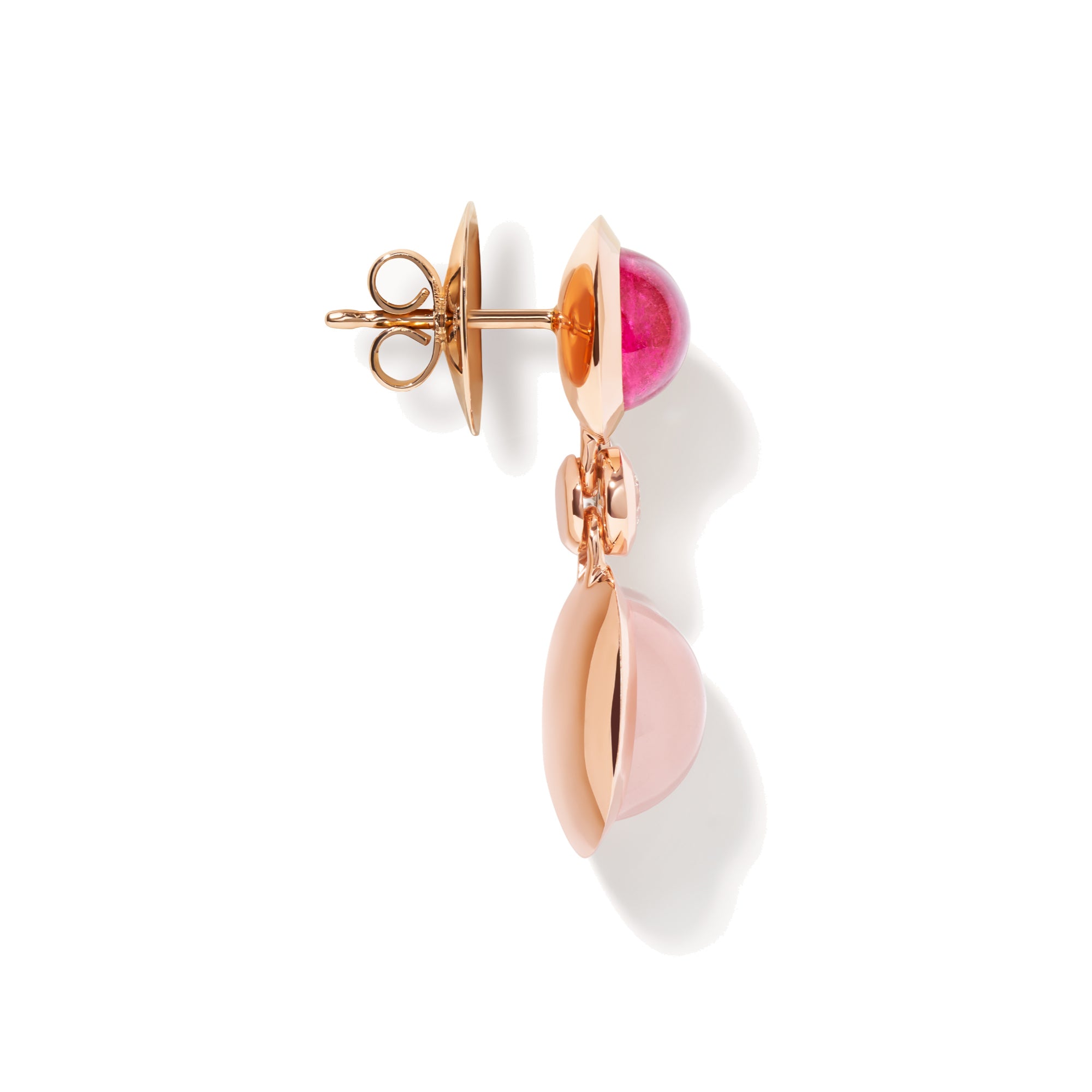 Tamara Comolli BOUTON Ohrringe 2 Cabochons 'Blush' (E-BOU-2-Blu-Cl-rg) aus Roségold mit Diamant, Rosenquarz und Turmalin