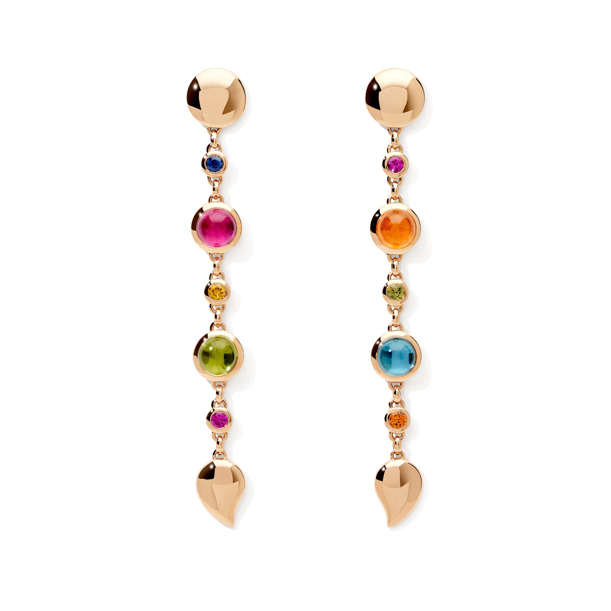 Tamara Comolli BOUTON Ohrringe Long 'Candy' (E-BOU-3-Can-Sa-rg) aus Roségold mit Diamant, Granat, Peridot, Saphir, Topas und Turmalin