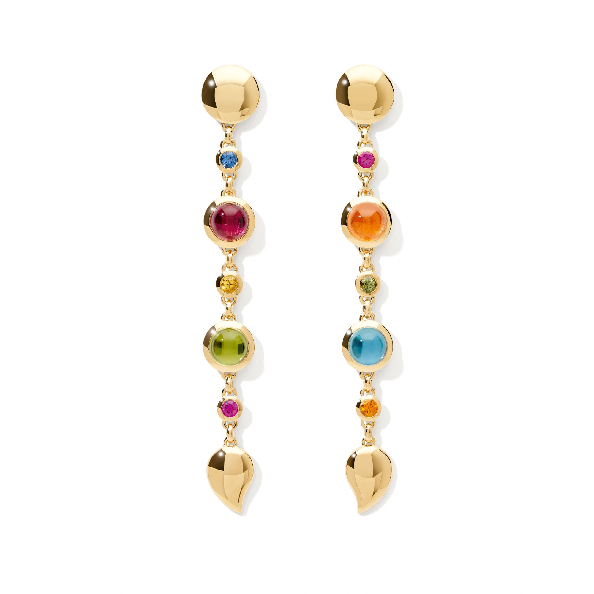 Tamara Comolli BOUTON Ohrringe Long 'Candy' (E-BOU-3-Can-Sa-yg) aus Gelbgold mit Diamant, Granat, Peridot, Saphir, Topas und Turmalin