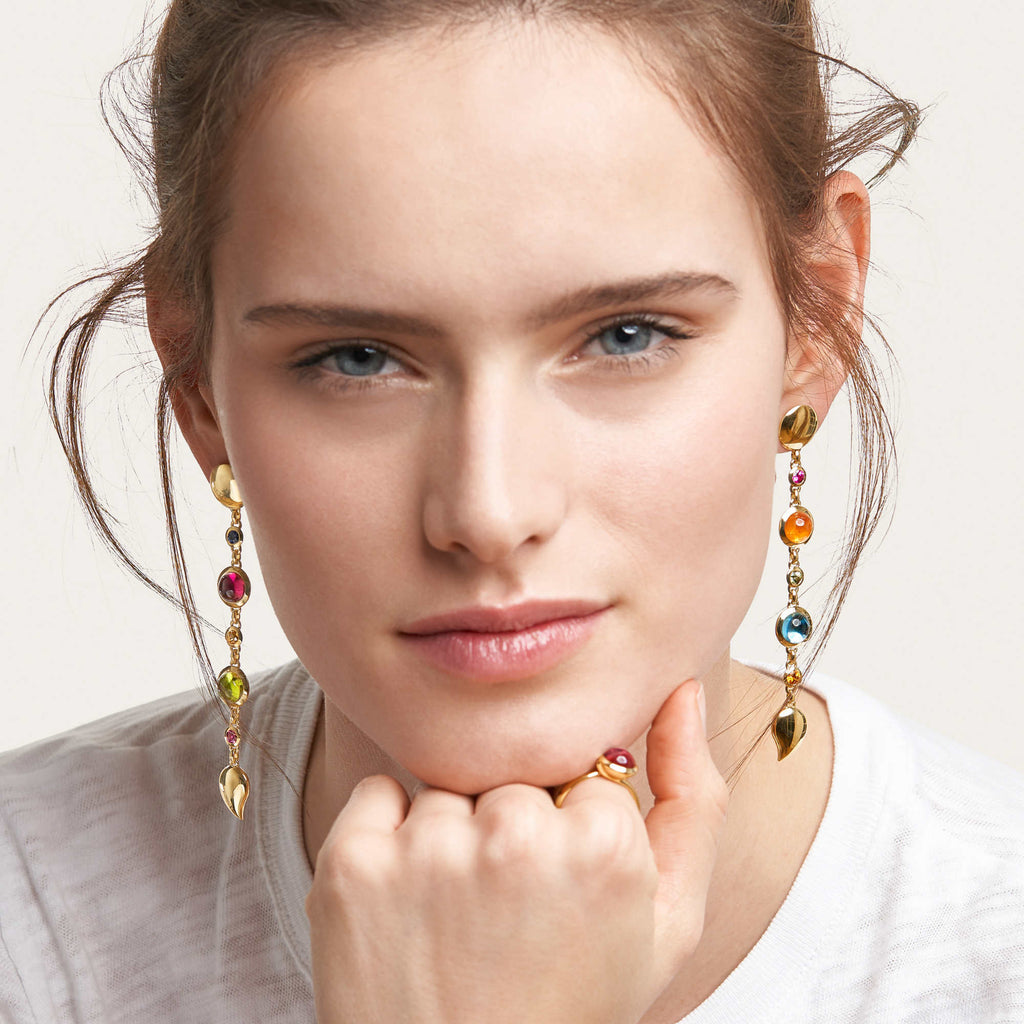 Tamara Comolli BOUTON Ohrringe Long 'Candy' (E-BOU-3-Can-Sa-yg) aus Gelbgold mit Diamant, Granat, Peridot, Saphir, Topas und Turmalin