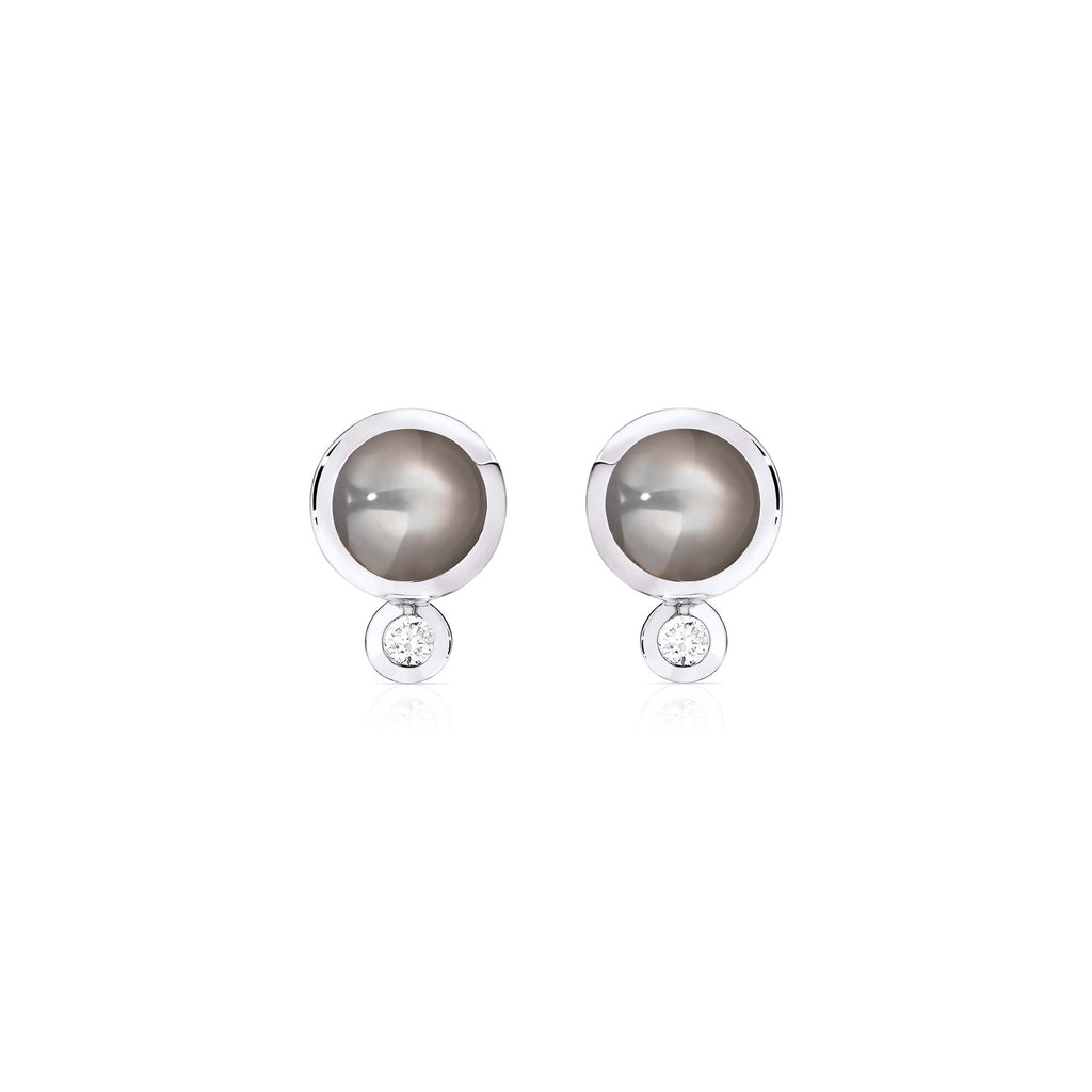 Tamara Comolli BOUTON Ohrstecker (E-BOU-MoGr-Cl-wg) aus Weißgold mit Diamant und Mondstein