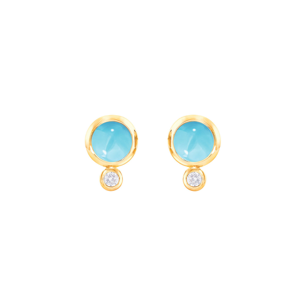 Tamara Comolli BOUTON Ohrstecker (E-BOU-Tur-Cl-yg) aus Gelbgold mit Diamant und Türkis