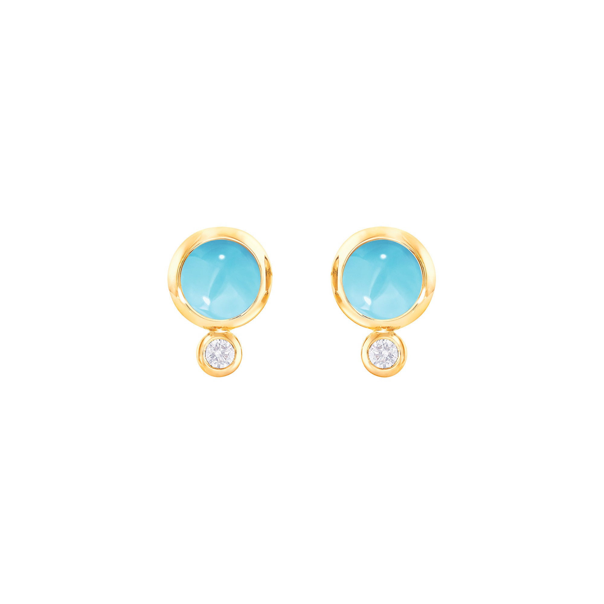 Tamara Comolli BOUTON Ohrstecker (E-BOU-Tur-Cl-yg) aus Gelbgold mit Diamant und Türkis