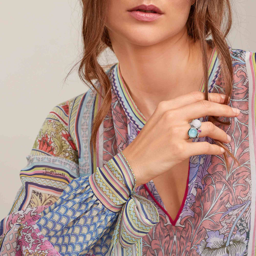 Tamara Comolli BOUTON Ring Large mit Chalcedon (R-BOU-l-ChAq-wg) aus Weißgold mit Chalcedon