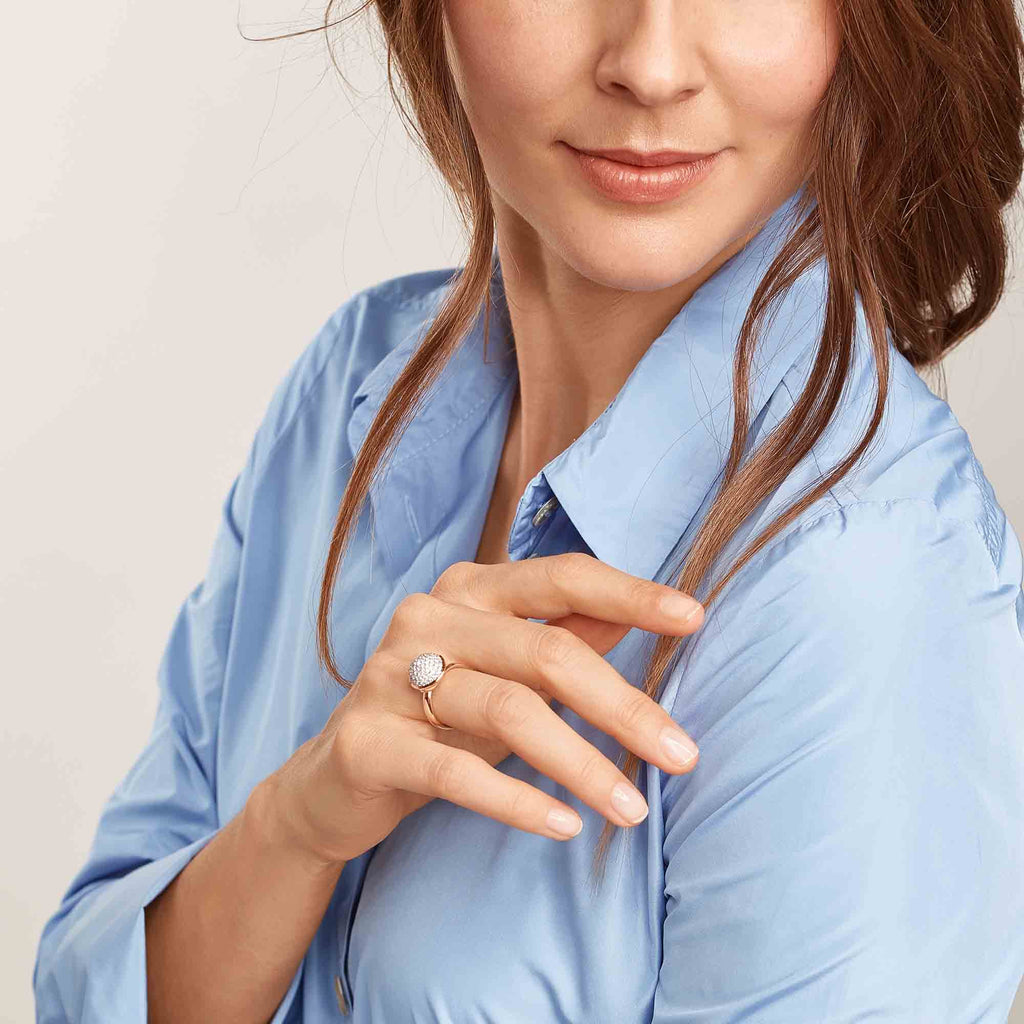 Tamara Comolli BOUTON Ring Large mit Diamant-Pavé (R-BOU-l-p-rg) aus Roségold mit Diamant