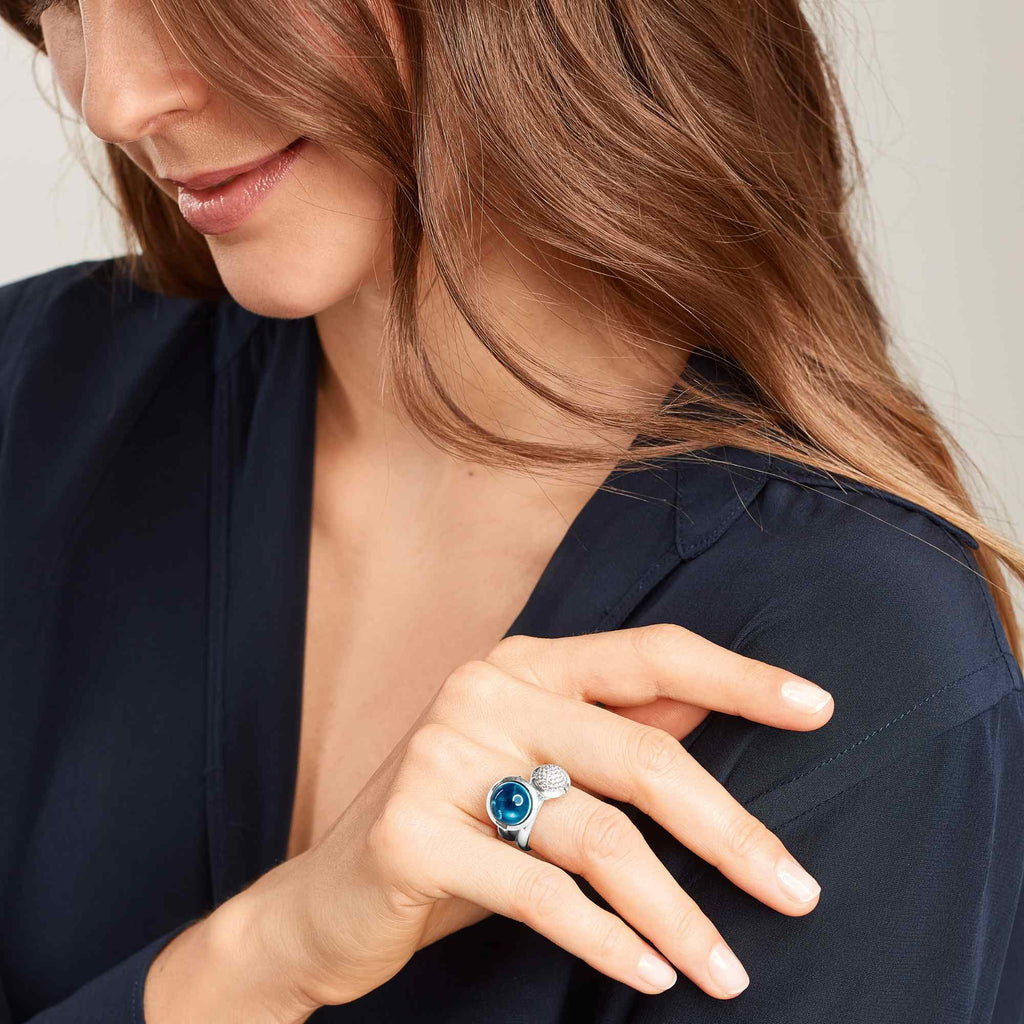 Tamara Comolli BOUTON Ring Large mit London Topas (R-BOU-l-ToLo-wg) aus Weißgold mit London Topas und Topas