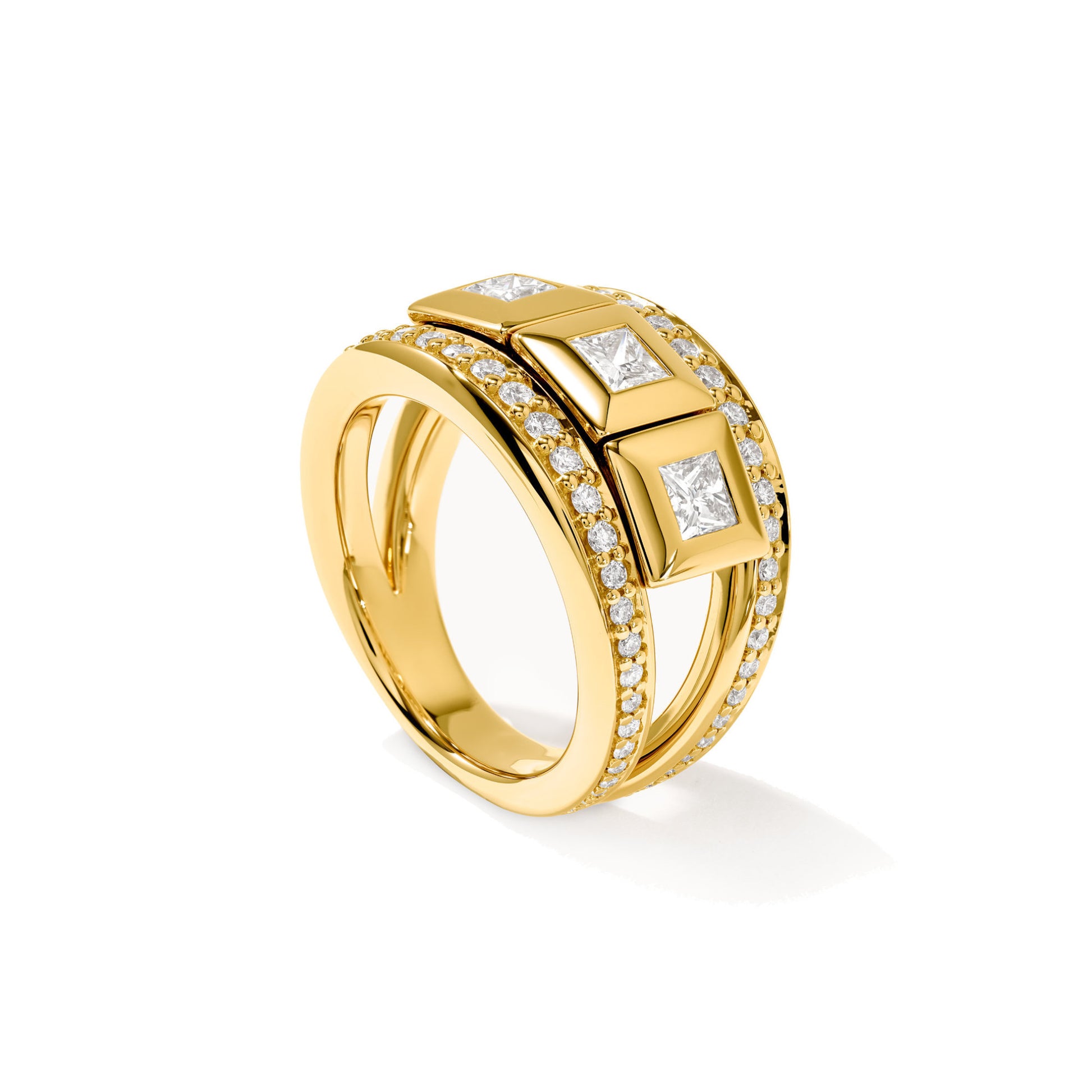Tamara Comolli CURRICULUM VITAE Ring 3 mit Diamant Pavé small (R-CV3-s-Pr-p-yg) aus Gelbgold mit Diamant