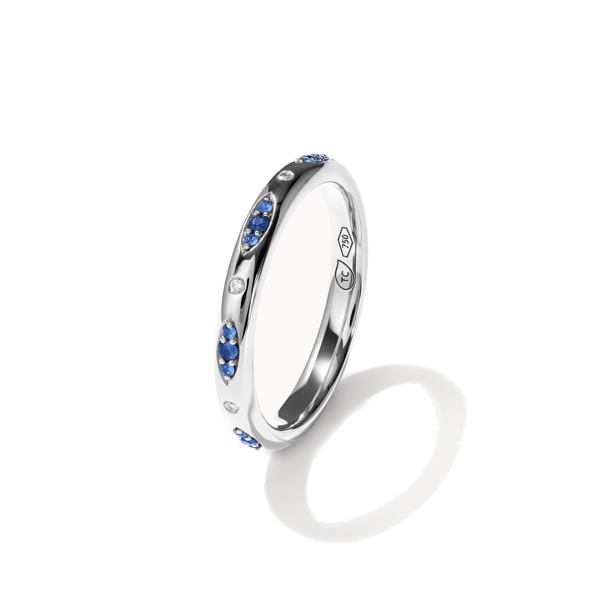 Tamara Comolli GYPSY Bandring Pavé 'Ocean' (R-Gyp-B-OceP-wg) aus Weißgold mit Diamant und Saphir