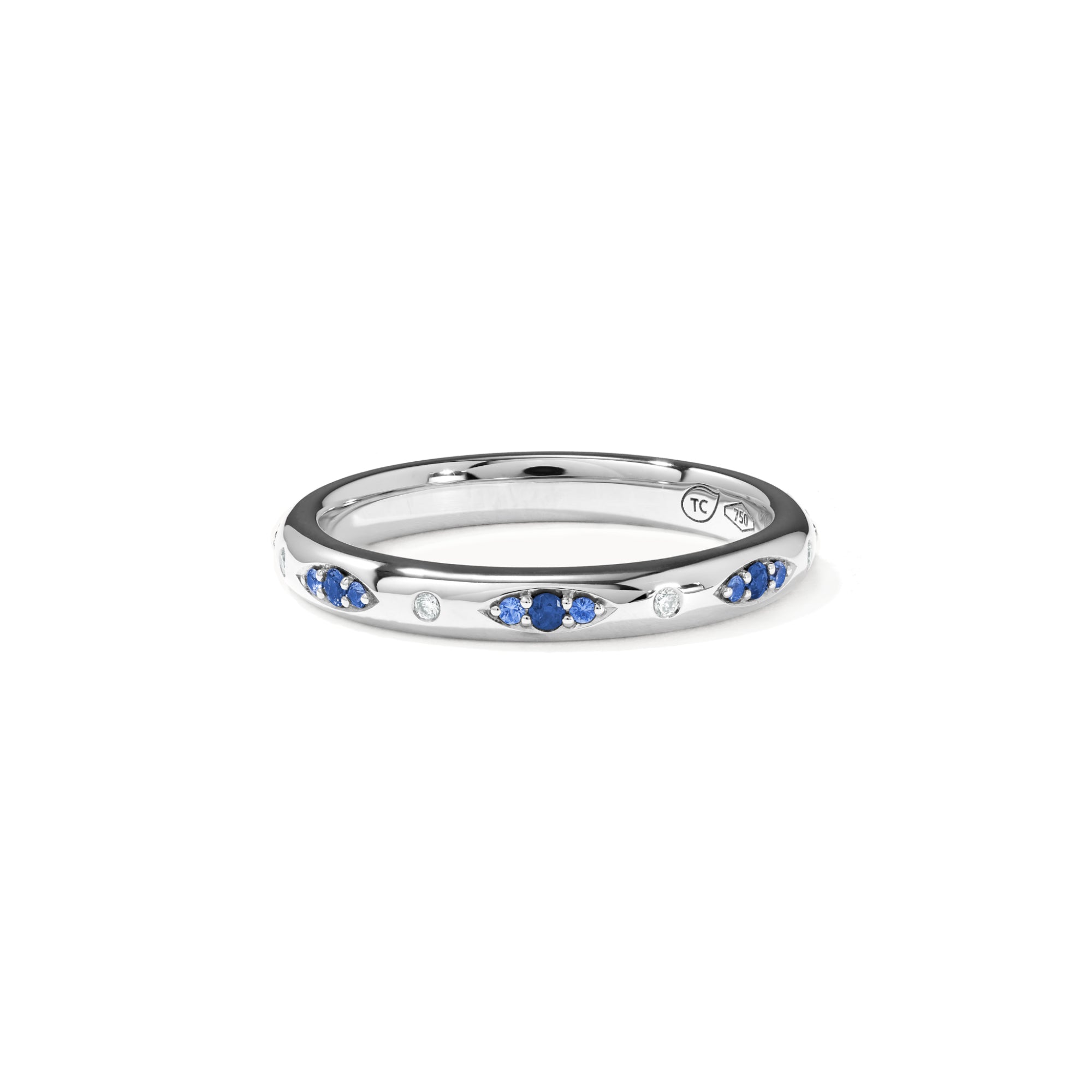 Tamara Comolli GYPSY Bandring Pavé 'Ocean' (R-Gyp-B-OceP-wg) aus Weißgold mit Diamant und Saphir