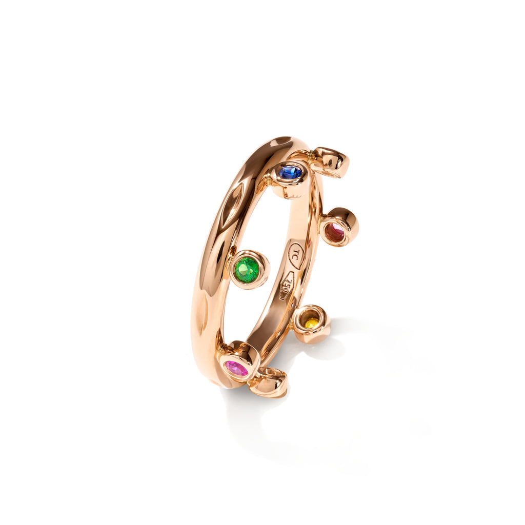 Tamara Comolli GYPSY Crown Brilliant Cut Ring 'Candy' (R-Gyp-C-Br-Can-rg) aus Roségold mit Diamant, Saphir und Tsavorit