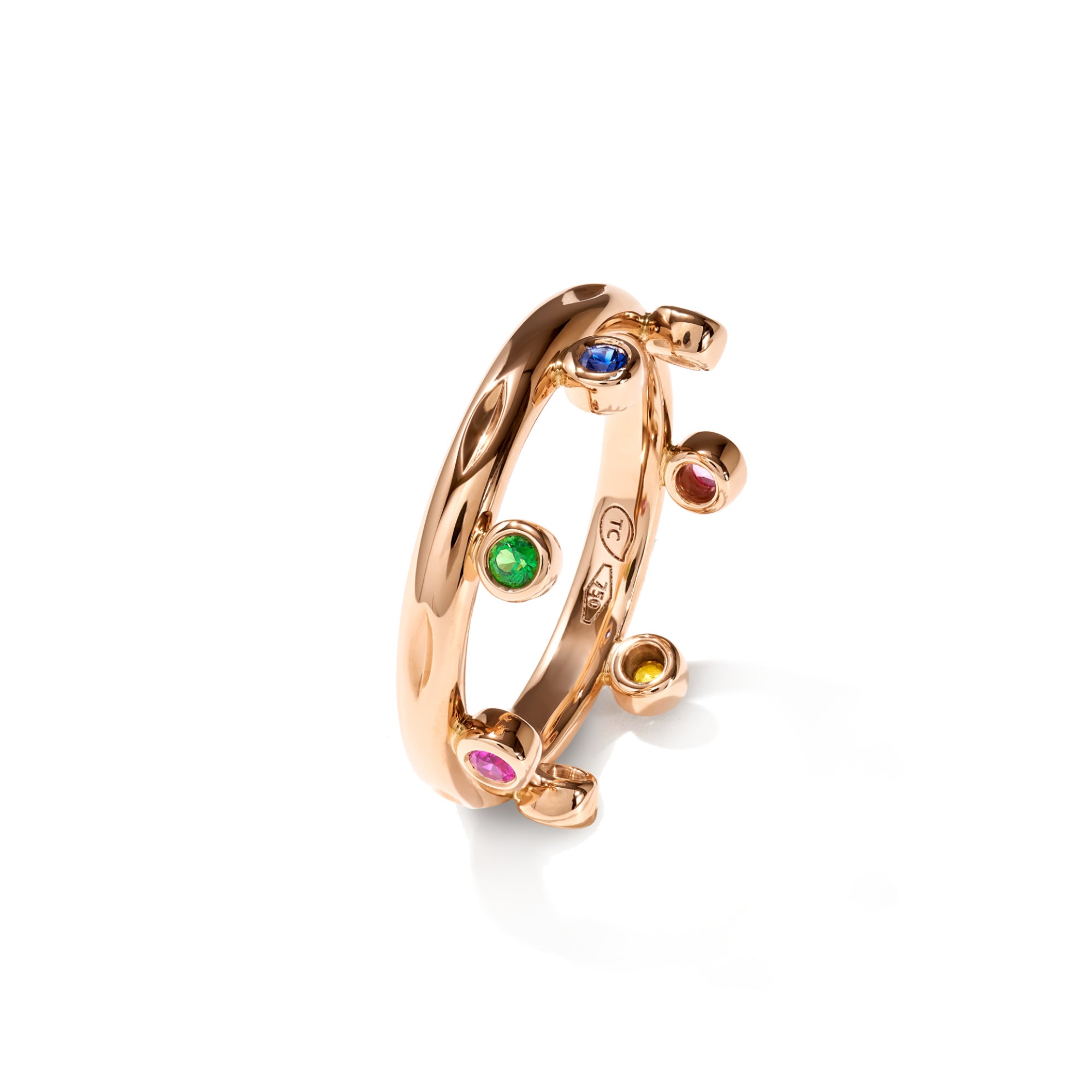 Tamara Comolli GYPSY Crown Brilliant Cut Ring 'Candy' (R-Gyp-C-Br-Can-rg) aus Roségold mit Diamant, Saphir und Tsavorit