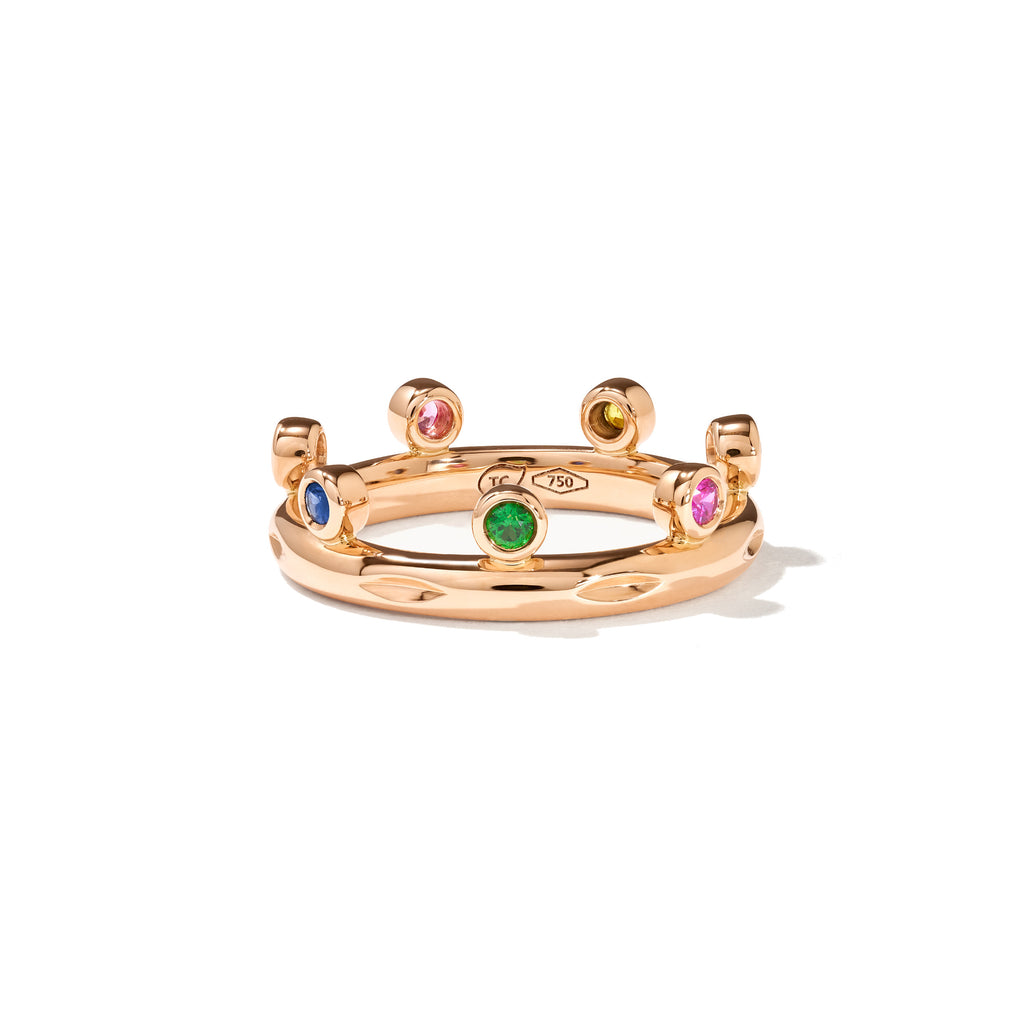 Tamara Comolli GYPSY Crown Brilliant Cut Ring 'Candy' (R-Gyp-C-Br-Can-rg) aus Roségold mit Diamant, Saphir und Tsavorit
