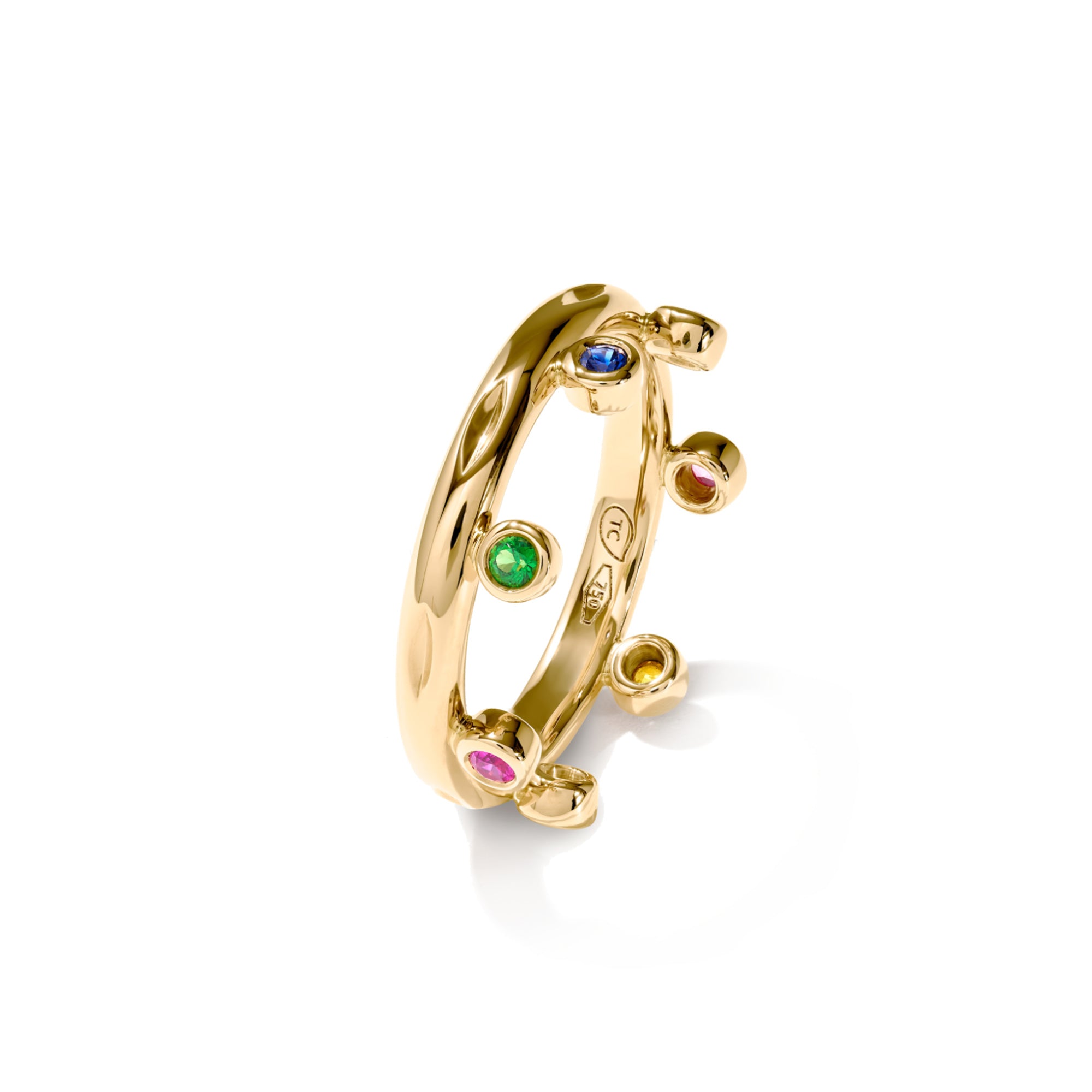 Tamara Comolli GYPSY Crown Brilliant Cut Ring 'Candy' (R-Gyp-C-Br-Can-yg) aus Gelbgold mit Diamant, Saphir und Tsavorit