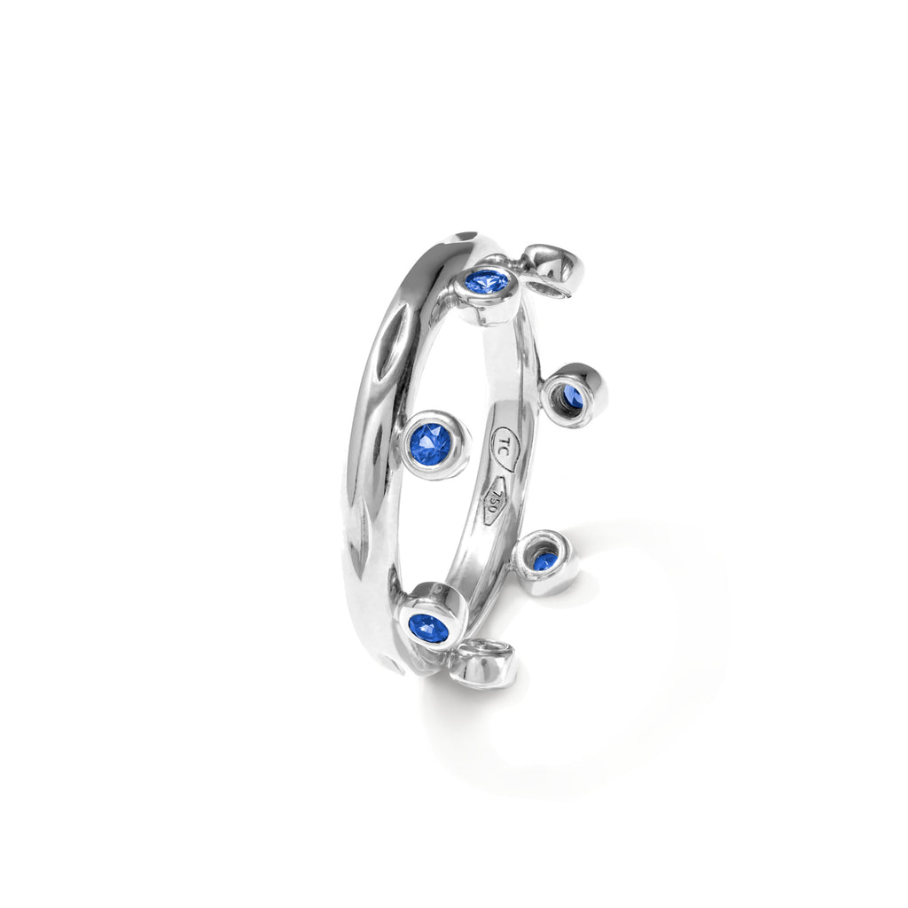 Tamara Comolli GYPSY Crown Brilliant Cut Ring 'Ocean' (R-Gyp-C-Br-Oce-wg) aus Weißgold mit Diamant und Saphir
