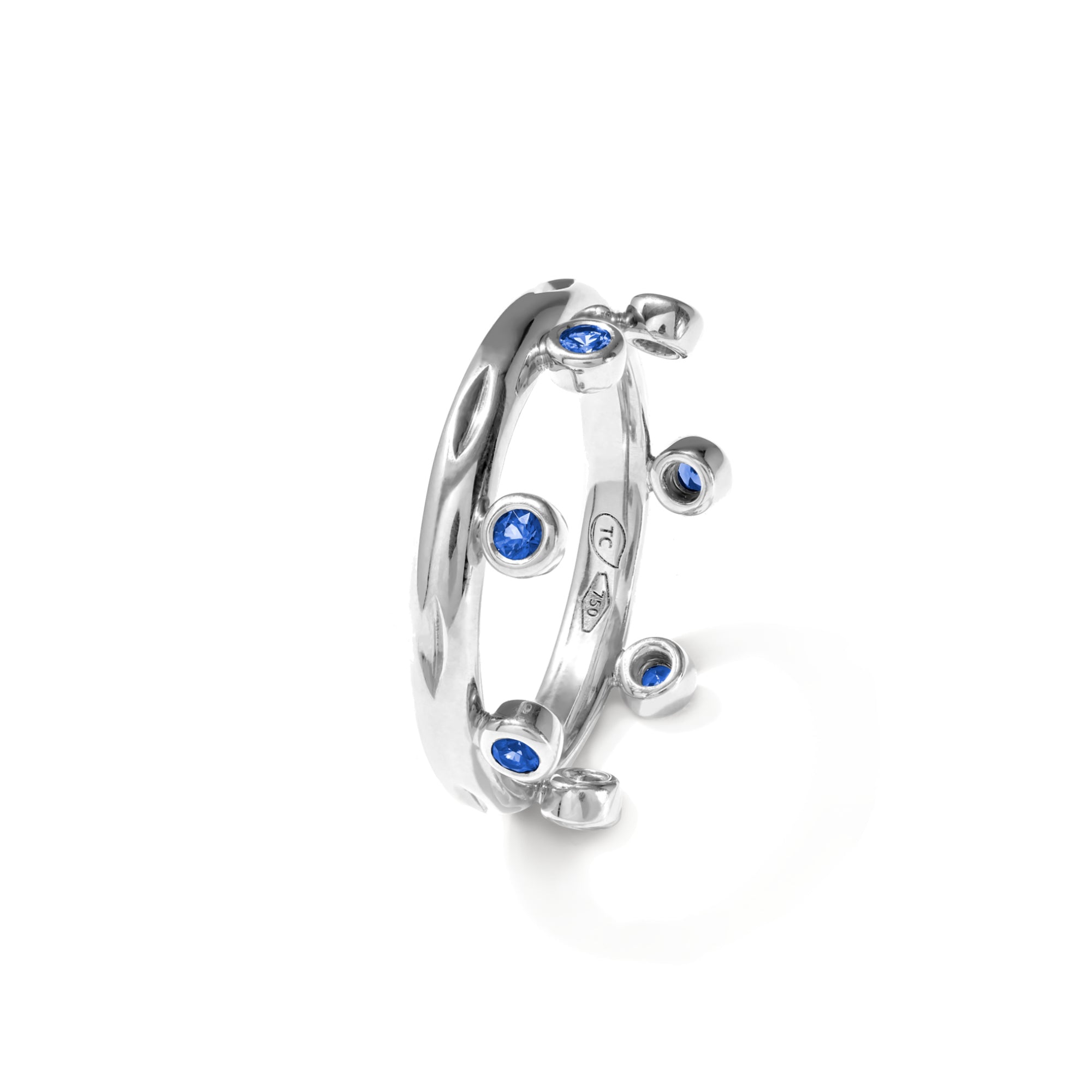 Tamara Comolli GYPSY Crown Brilliant Cut Ring 'Ocean' (R-Gyp-C-Br-Oce-wg) aus Weißgold mit Diamant und Saphir