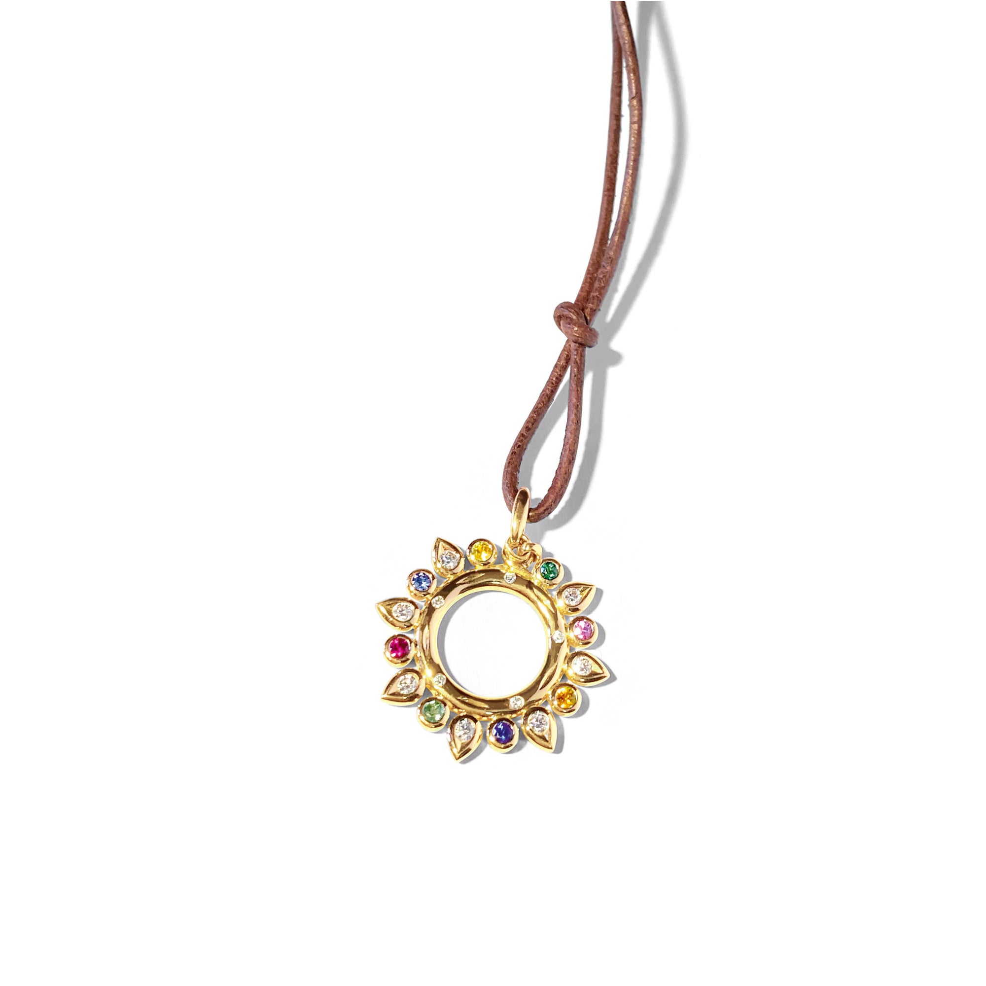 Tamara Comolli GYPSY Sun Anhänger 'Candy' Small (P-Gyp-Can-yg) aus Roségold mit Diamant, Saphir und Tsavorit