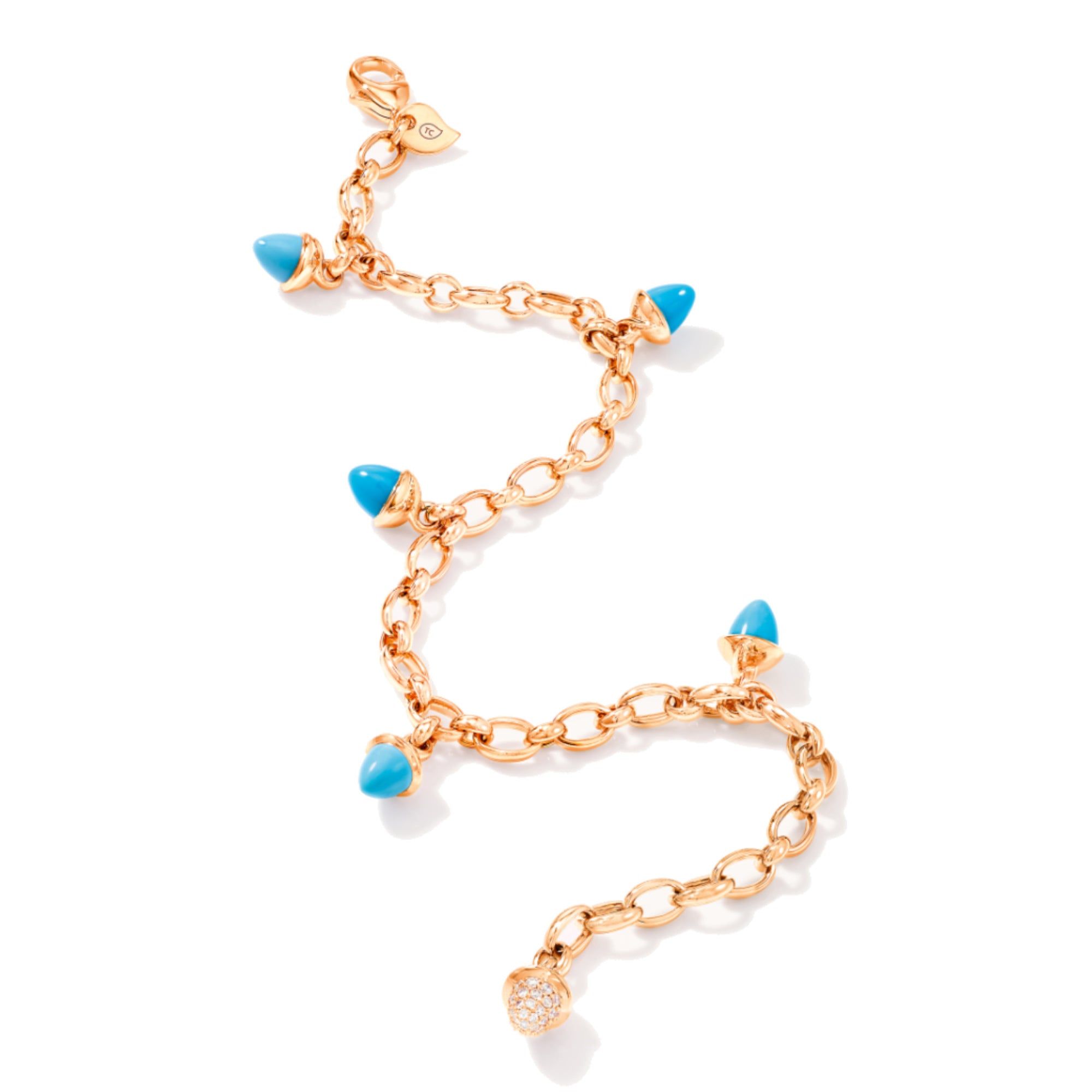 Tamara Comolli MIKADO Charm Armband 'Türkis' mit Diamant-Pavé (B-MC-Ch-Tur-p-rg) aus Roségold mit Diamant und Türkis
