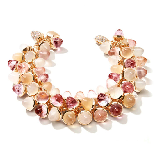 Tamara Comolli MIKADO Flamenco Armband 'Blush' mit Diamant-Pavé (B-MFL-Blu-p-rg) aus Roségold mit Diamant, Mondstein, Morganit, Rosenquarz und Turmalin