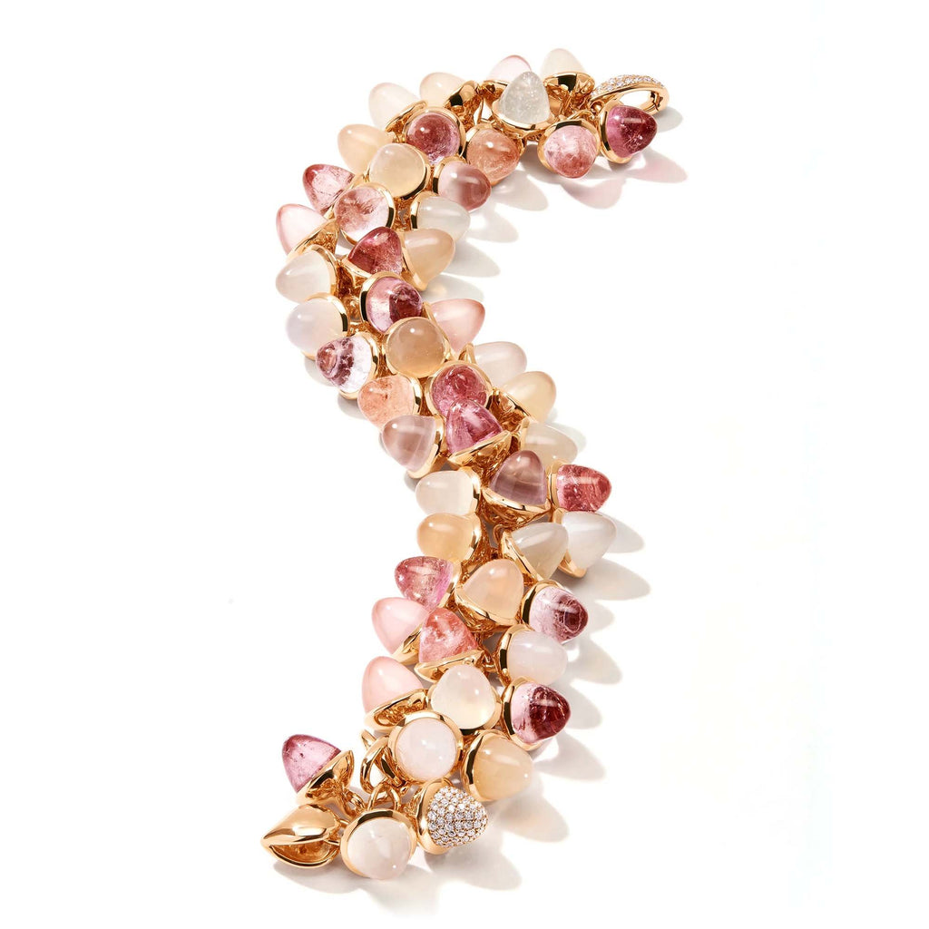 Tamara Comolli MIKADO Flamenco Armband 'Blush' mit Diamant-Pavé (B-MFL-Blu-p-rg) aus Roségold mit Diamant, Mondstein, Morganit, Rosenquarz und Turmalin