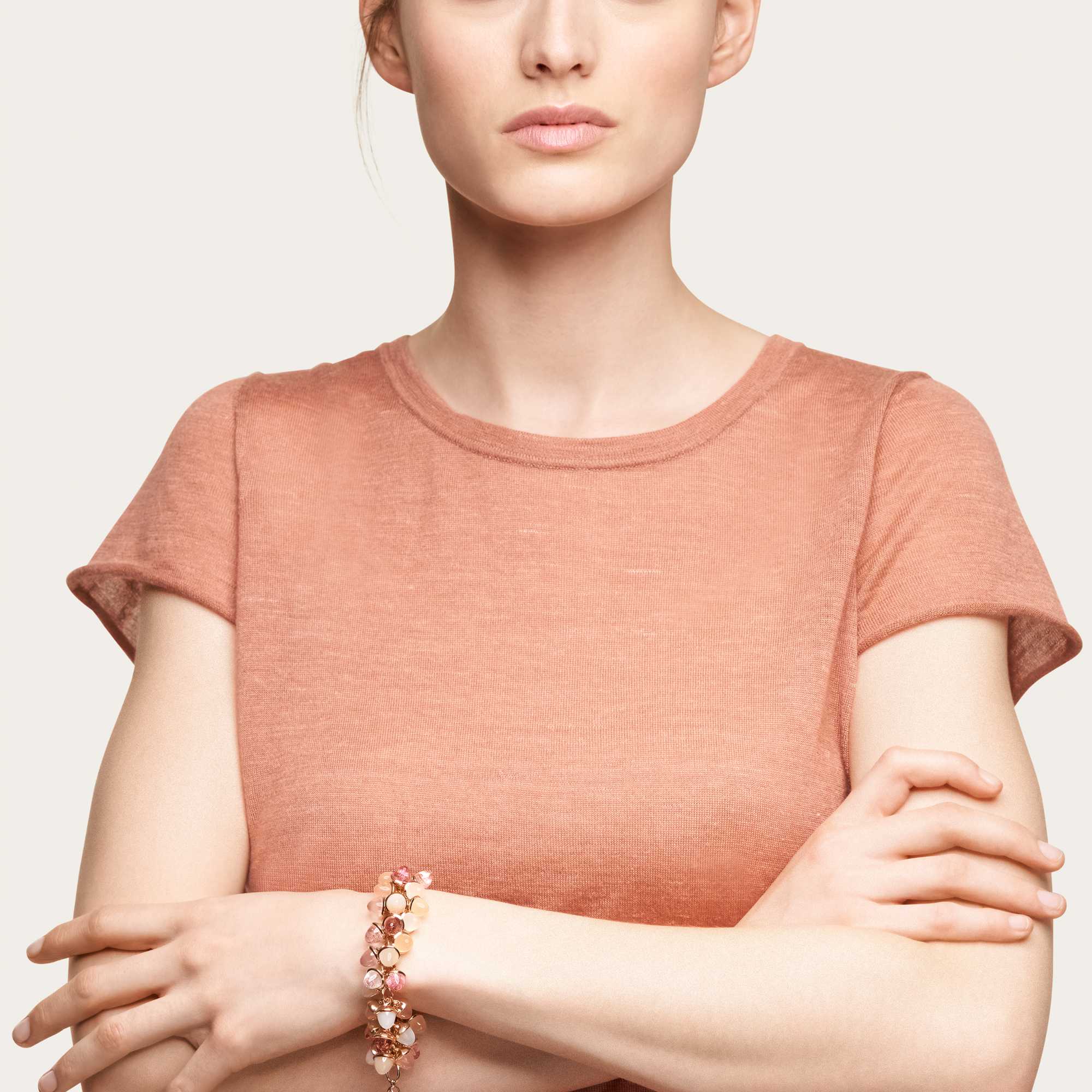 Tamara Comolli MIKADO Flamenco Armband 'Blush' mit Diamant-Pavé (B-MFL-Blu-p-rg) aus Roségold mit Diamant, Mondstein, Morganit, Rosenquarz und Turmalin