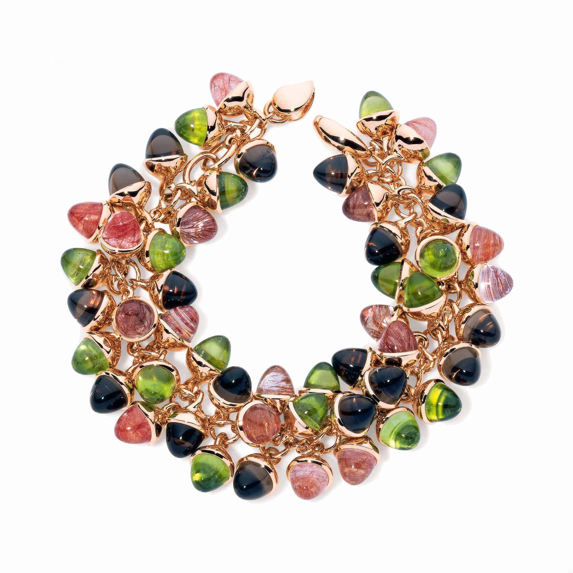 Tamara Comolli Mikado Flamenco Armband 'Indian Summer' (B-MFL-IS-rg) aus Roségold mit Citrin, Peridot, Rauchquarz und Turmalin