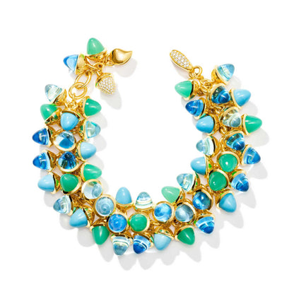 Tamara Comolli MIKADO Flamenco Armband 'Lagoon' mit Diamant-Pavé (B-MFL-Lag-p-yg) aus Gelbgold mit Diamant, Chrysopras, Topas und Türkis