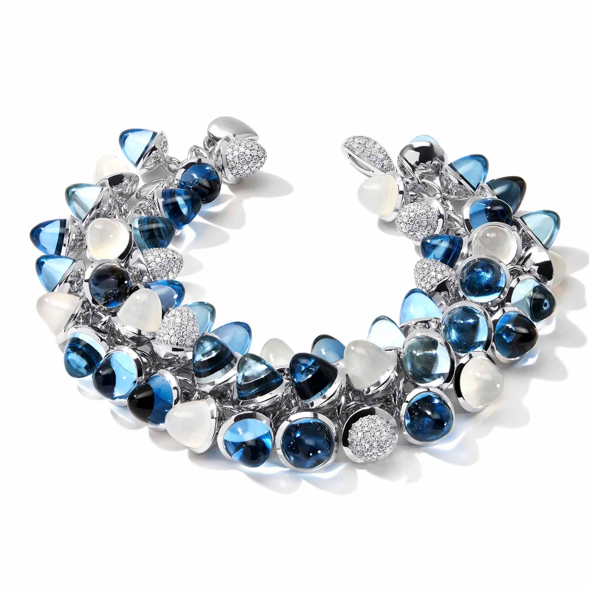 Tamara Comolli MIKADO Flamenco Armband 'Ocean' mit Diamant-Pavé (B-MFL-Oce-p-wg) aus Weißgold mit Diamant, London Topas, Mondstein und Topas