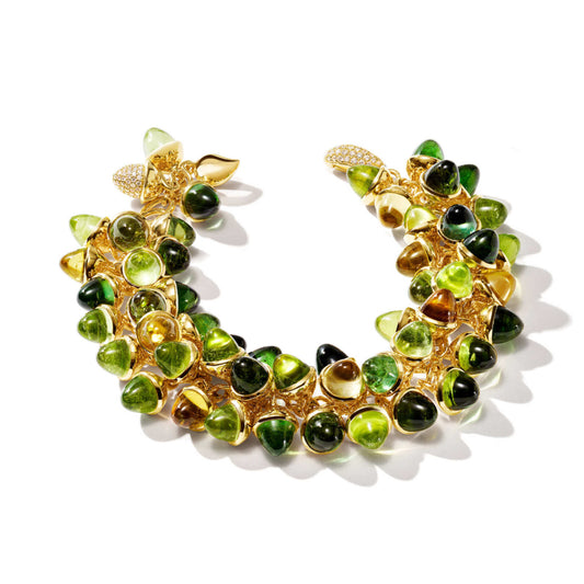 Tamara Comolli MIKADO Flamenco Armband 'Rainforest' mit Diamant-Pavé (B-MFL-RF-p-yg) aus Gelbgold mit Diamant, Peridot und Turmalin