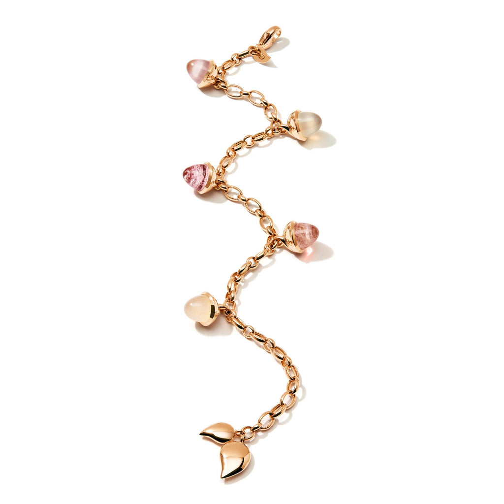 Tamara Comolli MIKADO Flamenco Charm Armband 'Blush' (B-MFL-Ch-Blu-rg) aus Roségold mit Mondstein, Morganit, Rosenquarz und Turmalin