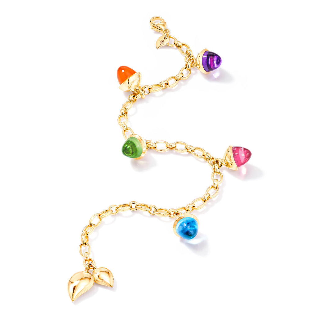 Tamara Comolli MIKADO Flamenco Charm Armband 'Candy' (B-MFL-Ch-Can-yg) aus Gelbgold mit Amethyst, Karneol, Peridot, Topas und Turmalin