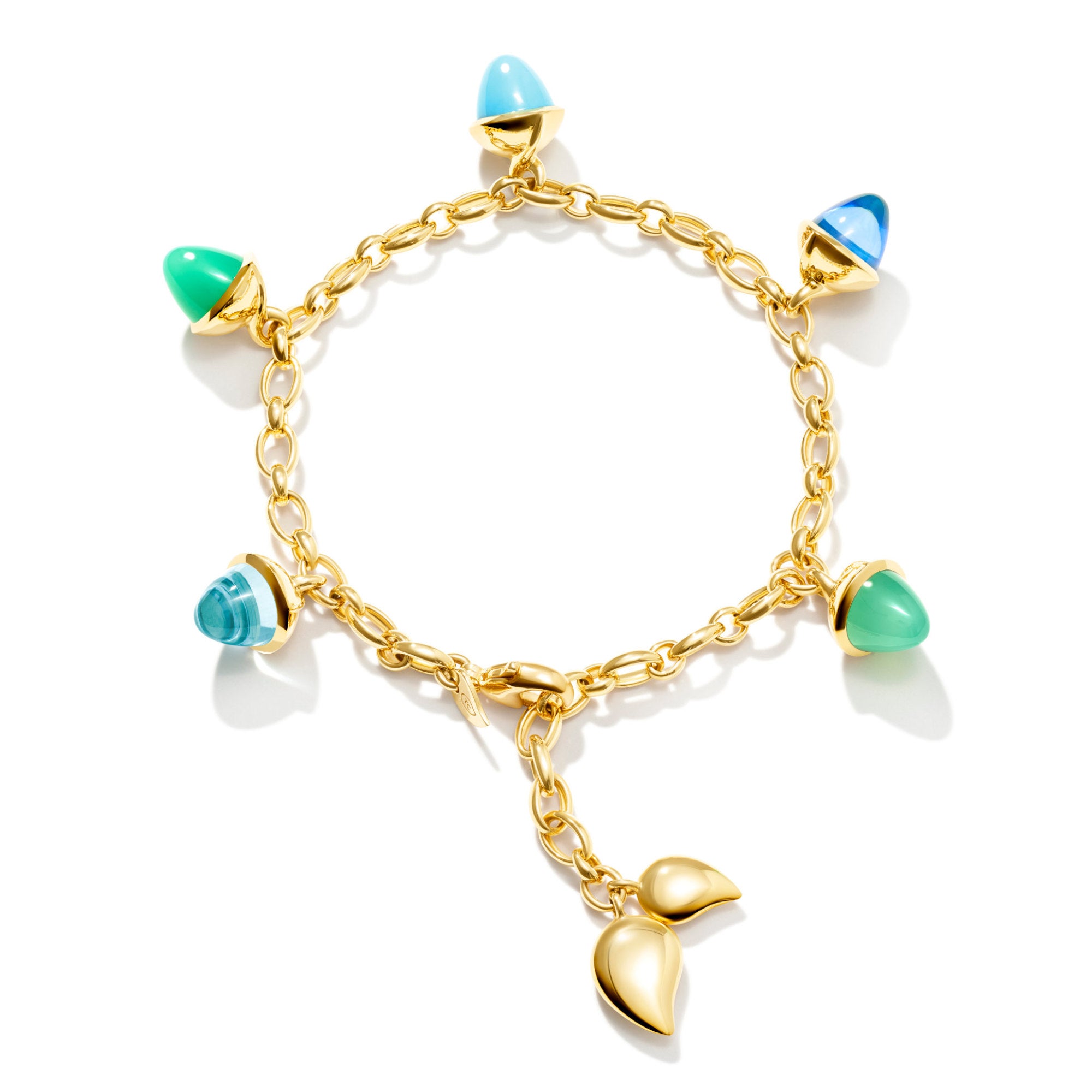 Tamara Comolli MIKADO Flamenco Charm Armband 'Lagoon' (B-MFL-Ch-Lag-yg) aus Gelbgold mit Chrysopras, Topas und Türkis