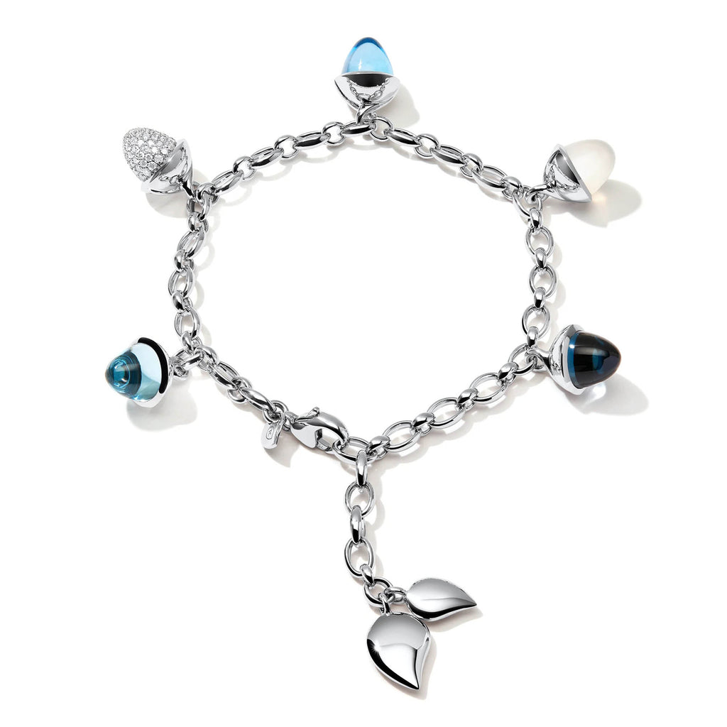 Tamara Comolli MIKADO Flamenco Charm Armband 'Ocean' mit Diamant-Pavé (B-MFL-Ch-Oce-p-wg) aus Weißgold mit Diamant, Mondstein und Topas