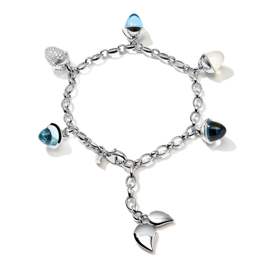 Tamara Comolli MIKADO Flamenco Charm Armband 'Ocean' mit Diamant-Pavé (B-MFL-Ch-Oce-p-wg) aus Weißgold mit Diamant, London Topas, Mondstein und Topas