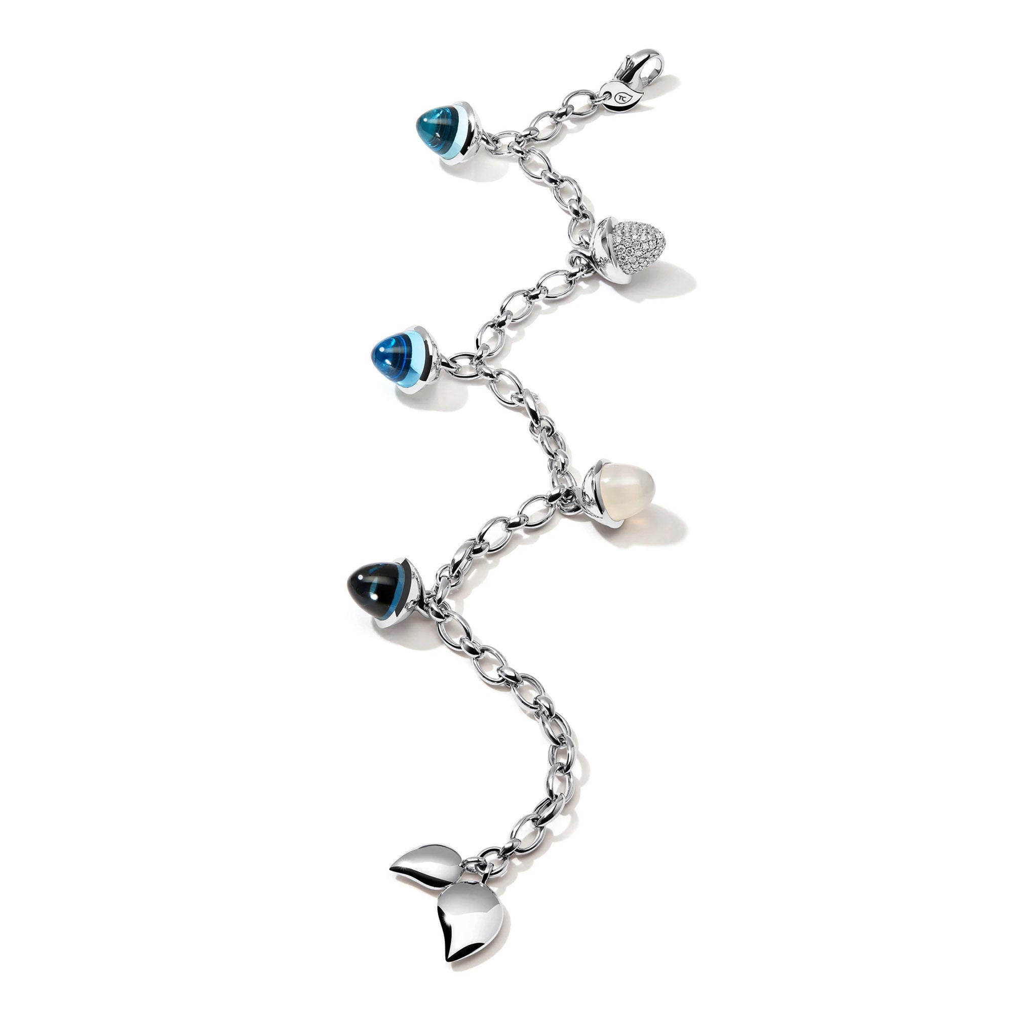 Tamara Comolli MIKADO Flamenco Charm Armband 'Ocean' mit Diamant-Pavé (B-MFL-Ch-Oce-p-wg) aus Weißgold mit Diamant, London Topas, Mondstein und Topas