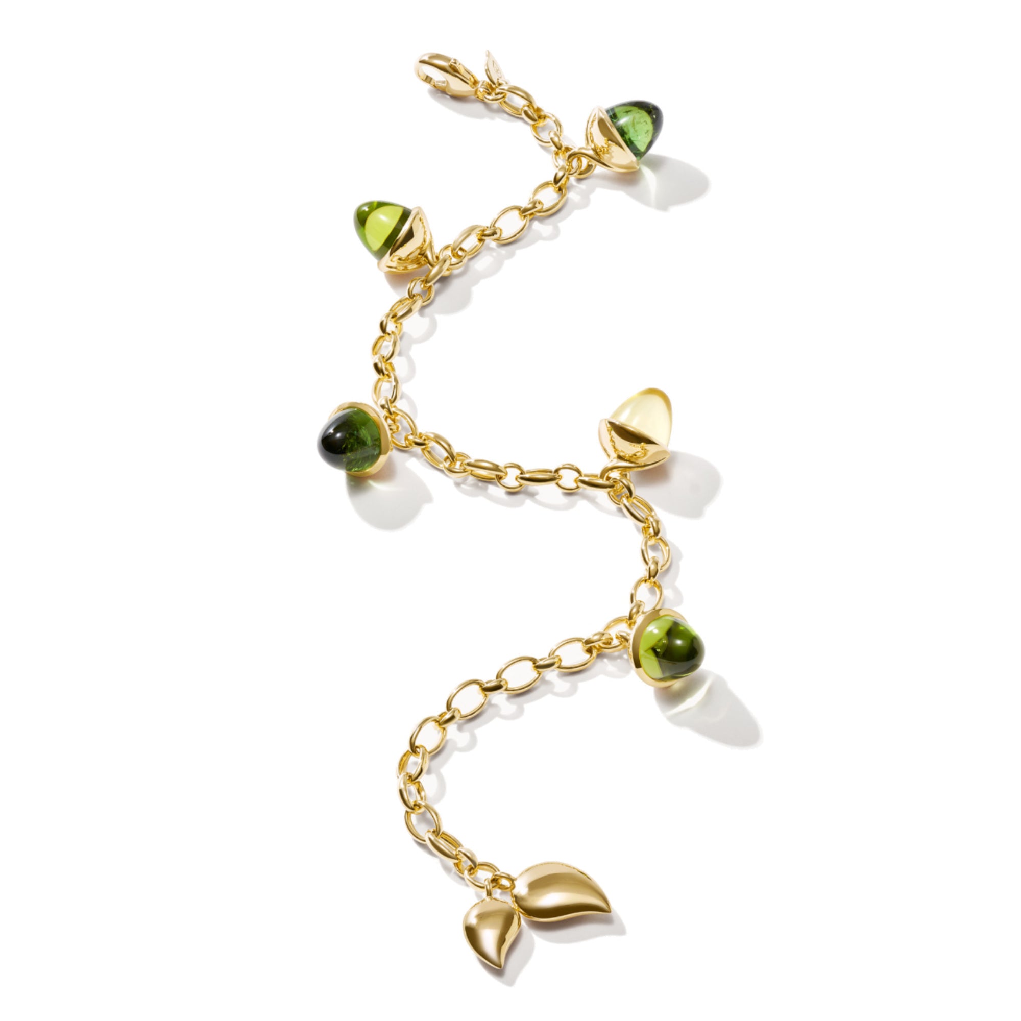 Tamara Comolli MIKADO Flamenco Charm Armband 'Rainforest' (B-MFL-Ch-RF-yg) aus Gelbgold mit Peridot, Quarz und Turmalin