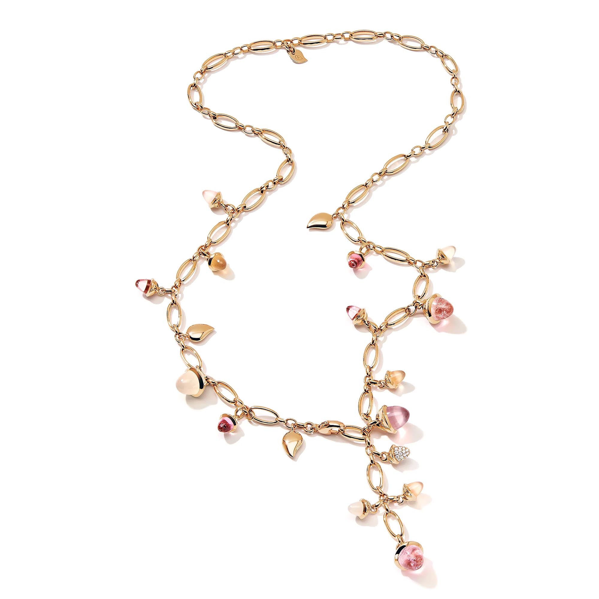 Tamara Comolli MIKADO Halskette 'Blush' mit Diamant-Pavé (N-M-100-Blu-p-rg) aus Roségold mit Diamant, Mondstein, Morganit, Rosenquarz und Turmalin