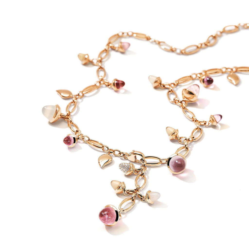 Tamara Comolli MIKADO Halskette 'Blush' mit Diamant-Pavé (N-M-100-Blu-p-rg) aus Roségold mit Diamant, Mondstein, Morganit, Rosenquarz und Turmalin