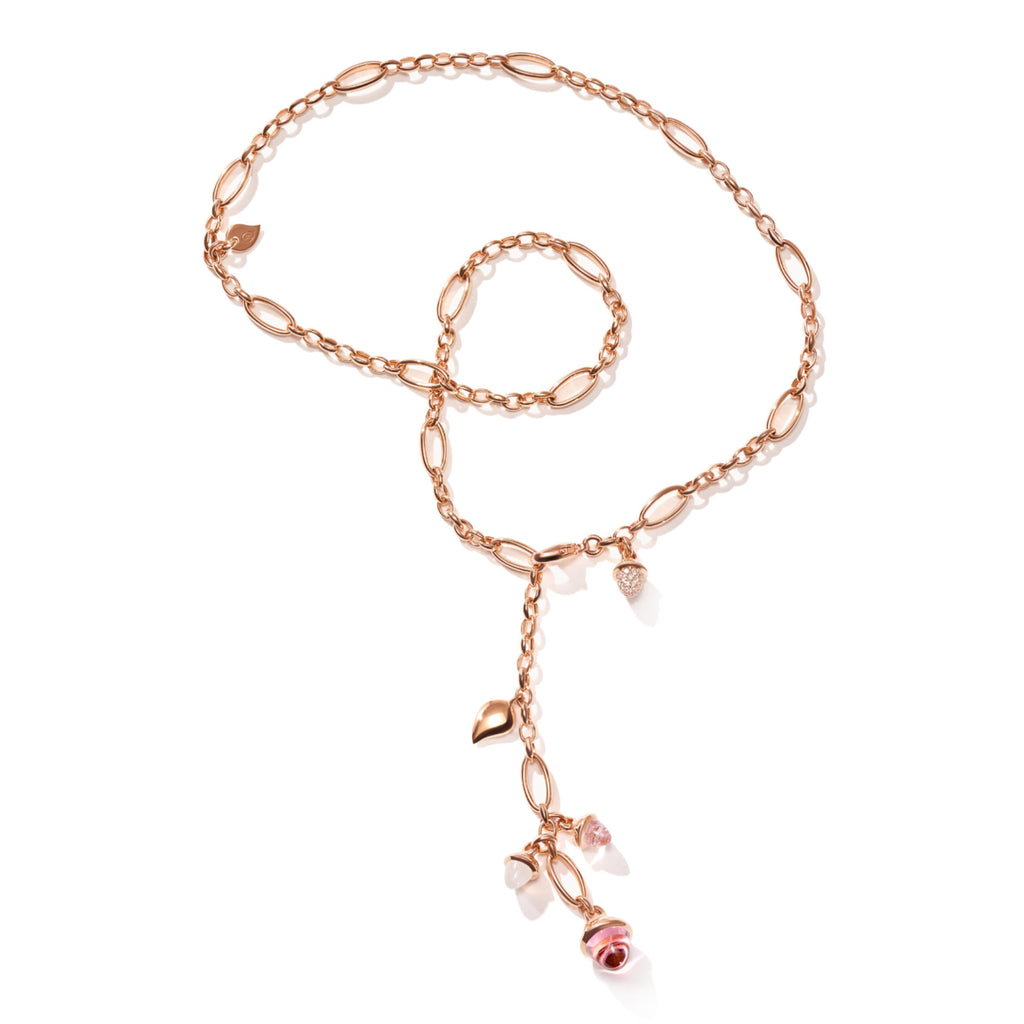Tamara Comolli MIKADO Halskette 'Blush' mit Diamant-Pavé (N-M-Del51-Blu-p-rg) aus Roségold mit Diamant, Mondstein und Turmalin