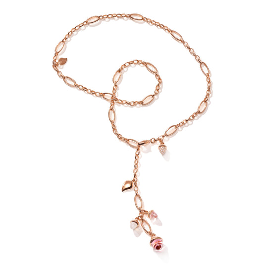 Tamara Comolli MIKADO Halskette 'Blush' mit Diamant-Pavé (N-M-Del51-Blu-p-rg) aus Roségold mit Diamant, Mondstein und Turmalin