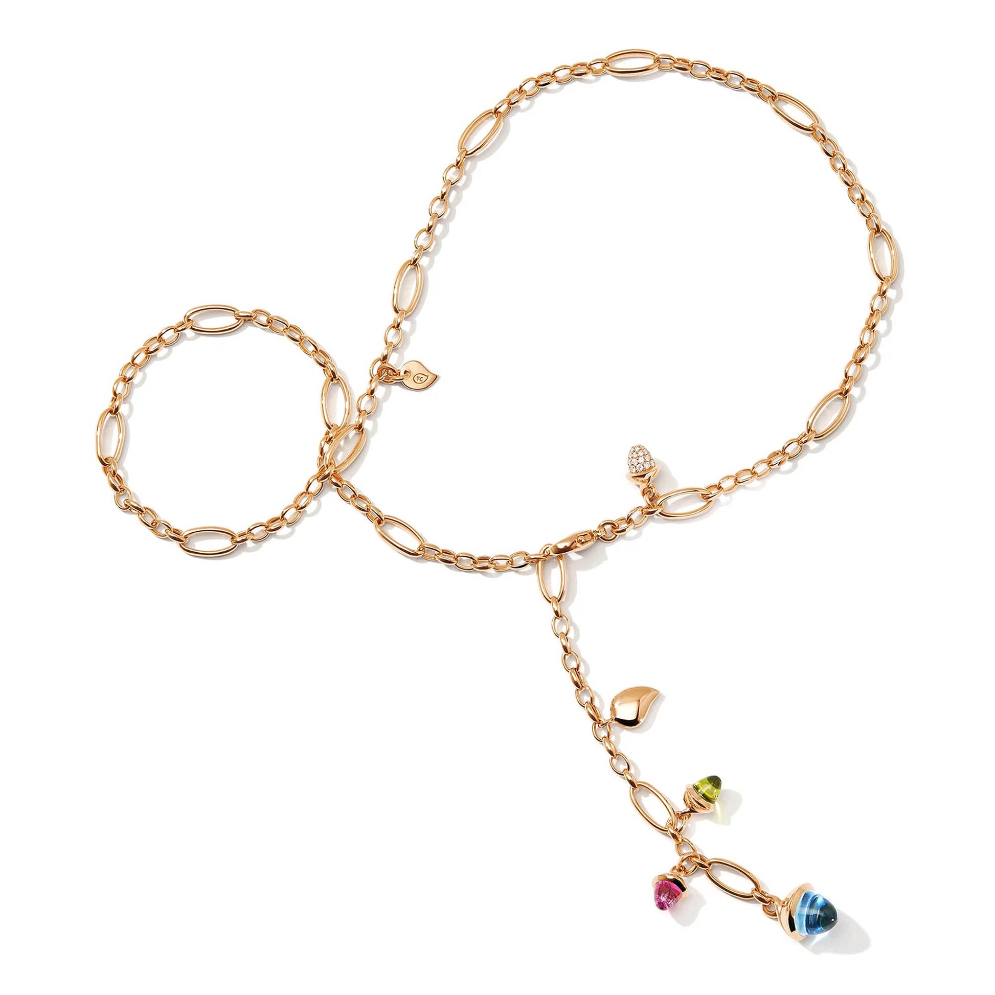 Tamara Comolli MIKADO Halskette 'Candy' mit Diamant-Pavé (N-M-Del51-Can-p-rg) aus Roségold mit Diamant, Peridot, Topas und Turmalin
