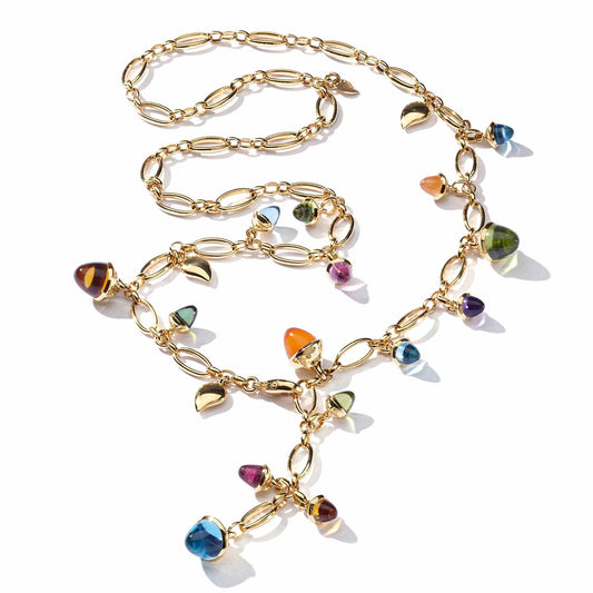 Tamara Comolli MIKADO Halskette 'Candy' (N-M-56-Can-yg) aus Gelbgold mit Amethyst, Citrin, Granat, Karneol, Peridot, Topas und Turmalin