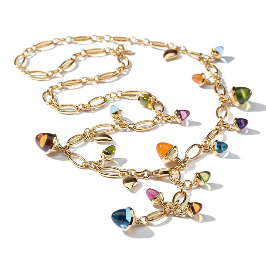 Tamara Comolli MIKADO Halskette 'Candy' (N-M-56-Can-yg) aus Gelbgold mit Amethyst, Citrin, Granat, Karneol, Peridot, Topas und Turmalin