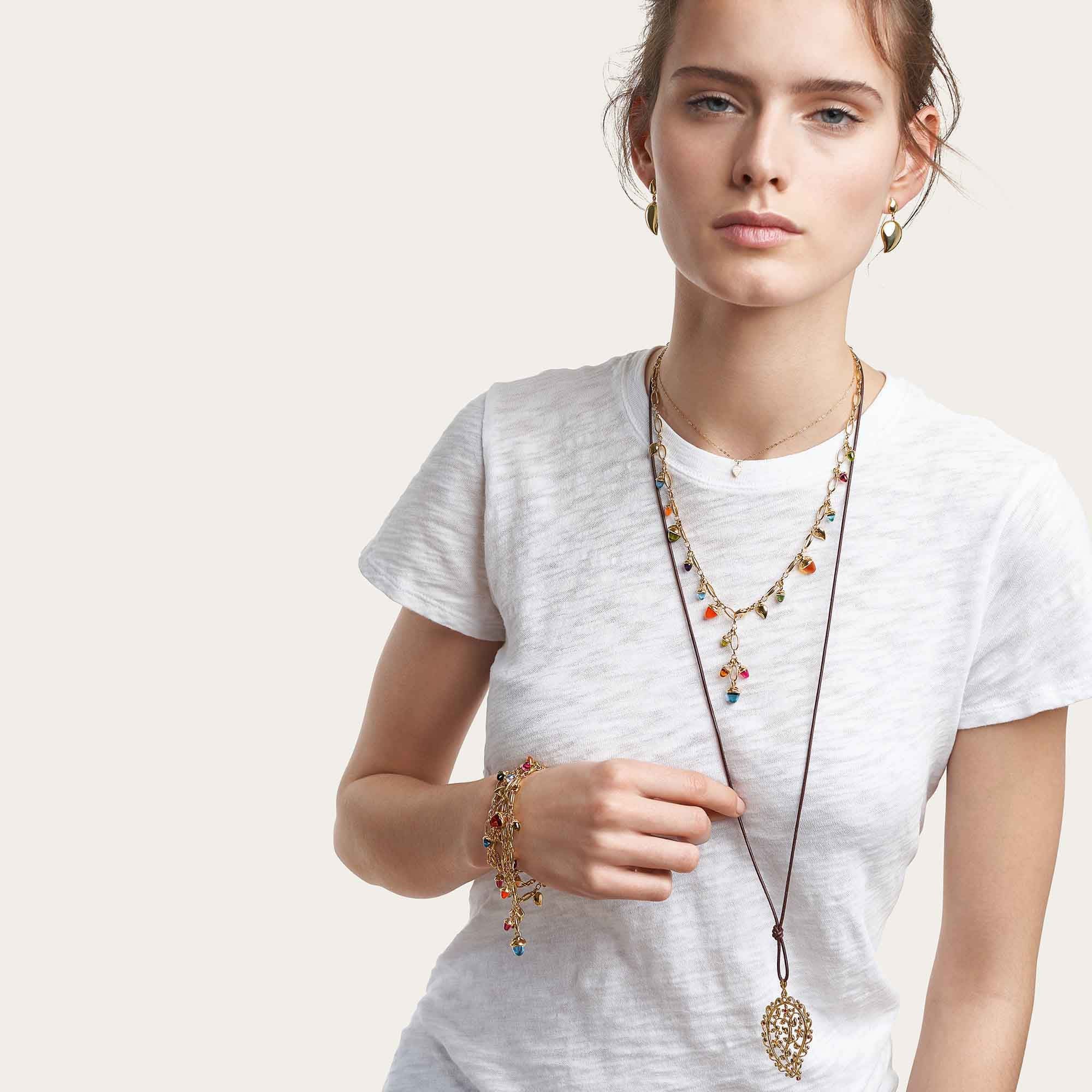 Tamara Comolli MIKADO Halskette 'Candy' (N-M-56-Can-yg) aus Gelbgold mit Amethyst, Citrin, Granat, Karneol, Peridot, Topas und Turmalin