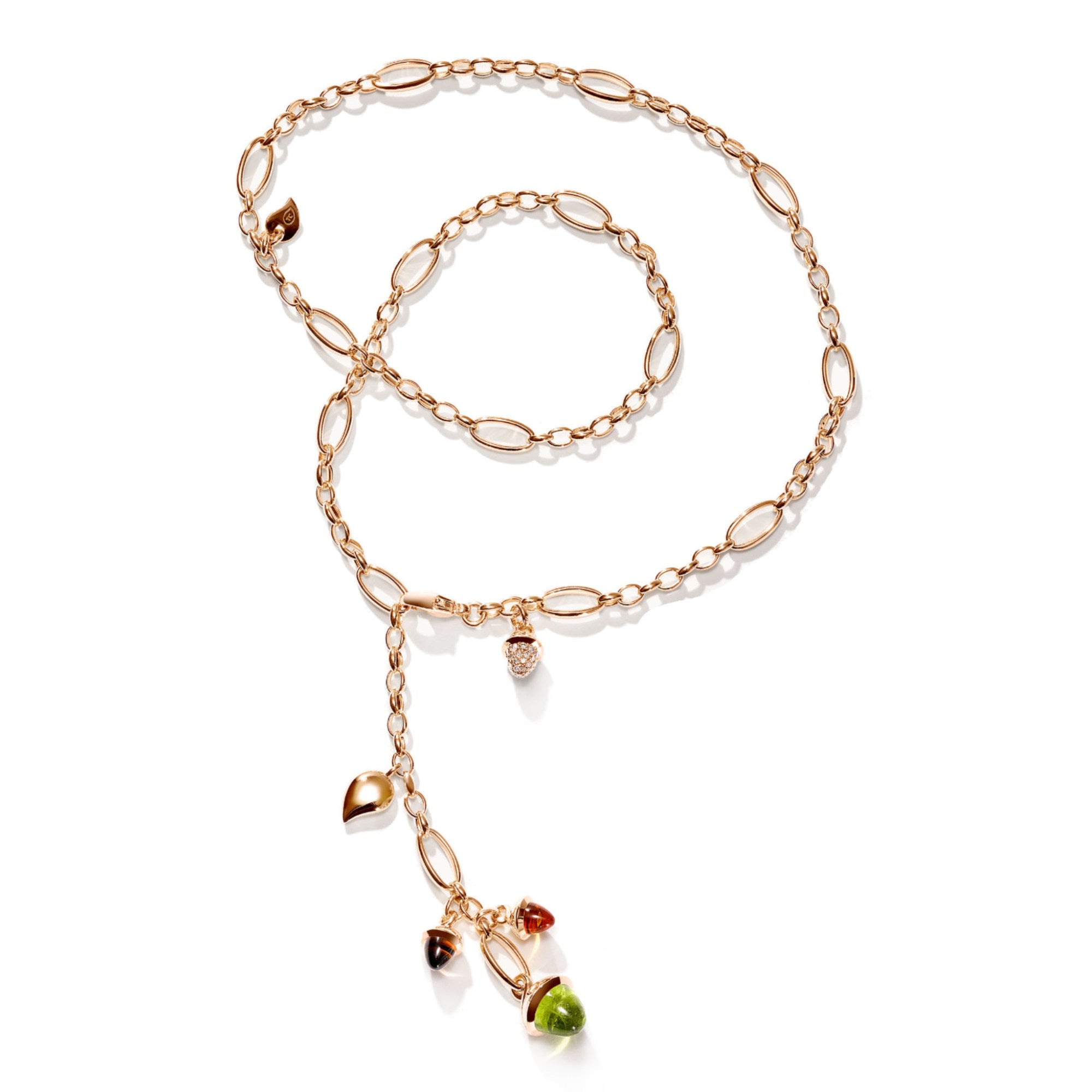 Tamara Comolli MIKADO Halskette 'Indian Summer' mit Diamant-Pavé (N-M-Del51-IS-pD-rg) aus Roségold mit Diamant, Citrin, Peridot und Rauchquarz
