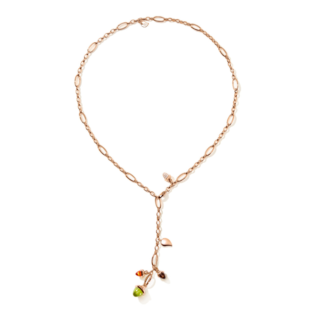 Tamara Comolli MIKADO Halskette 'Indian Summer' mit Diamant-Pavé (N-M-Del51-IS-pD-rg) aus Roségold mit Diamant, Citrin, Peridot und Rauchquarz