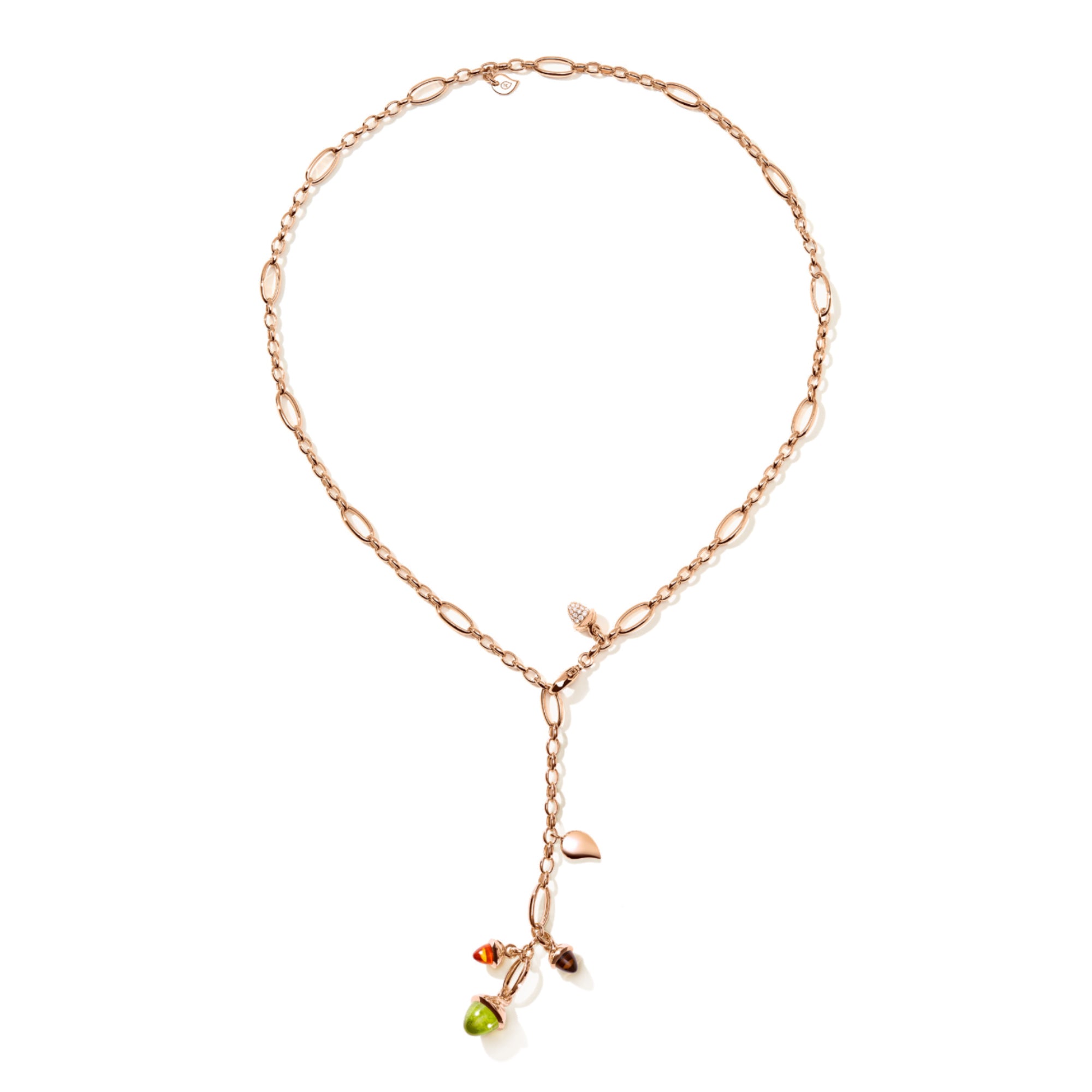 Tamara Comolli MIKADO Halskette 'Indian Summer' mit Diamant-Pavé (N-M-Del51-IS-pD-rg) aus Roségold mit Diamant, Citrin, Peridot und Rauchquarz