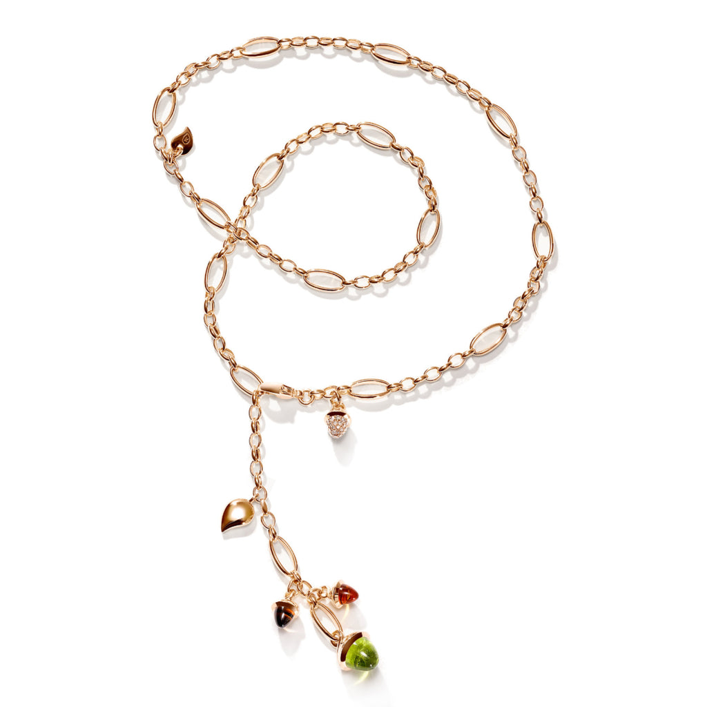 Tamara Comolli MIKADO Halskette 'Indian Summer' mit Diamant-Pavé (N-M-Del51-IS-pD-yg) aus Gelbgold mit Diamant, Citrin, Peridot und Rauchquarz